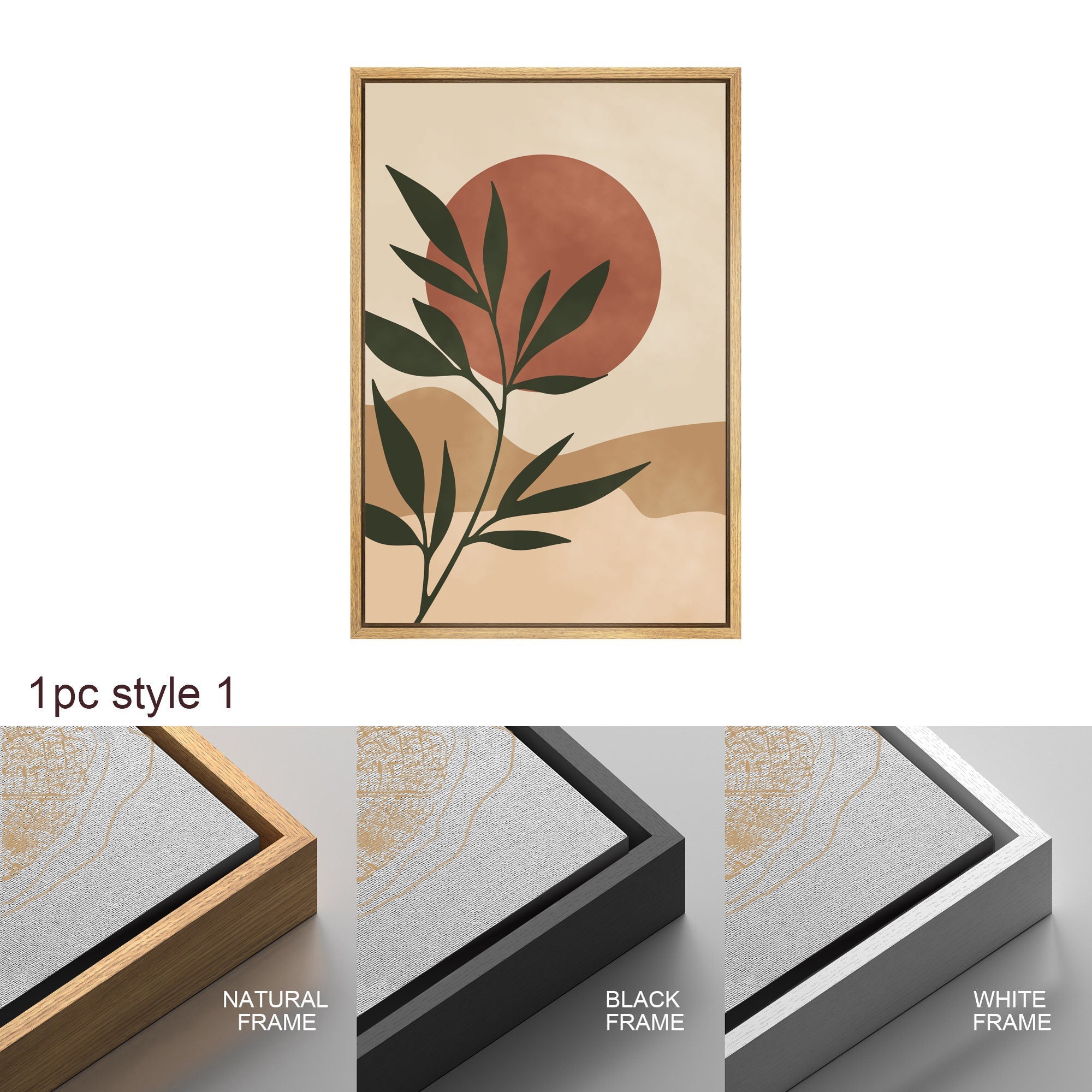 Framed Canvas Print Wall Art Set of 2 Tropical Desert Oasis Jungle Leaf Abstract Illustrations Mid Century Modern Art Boho Decor
