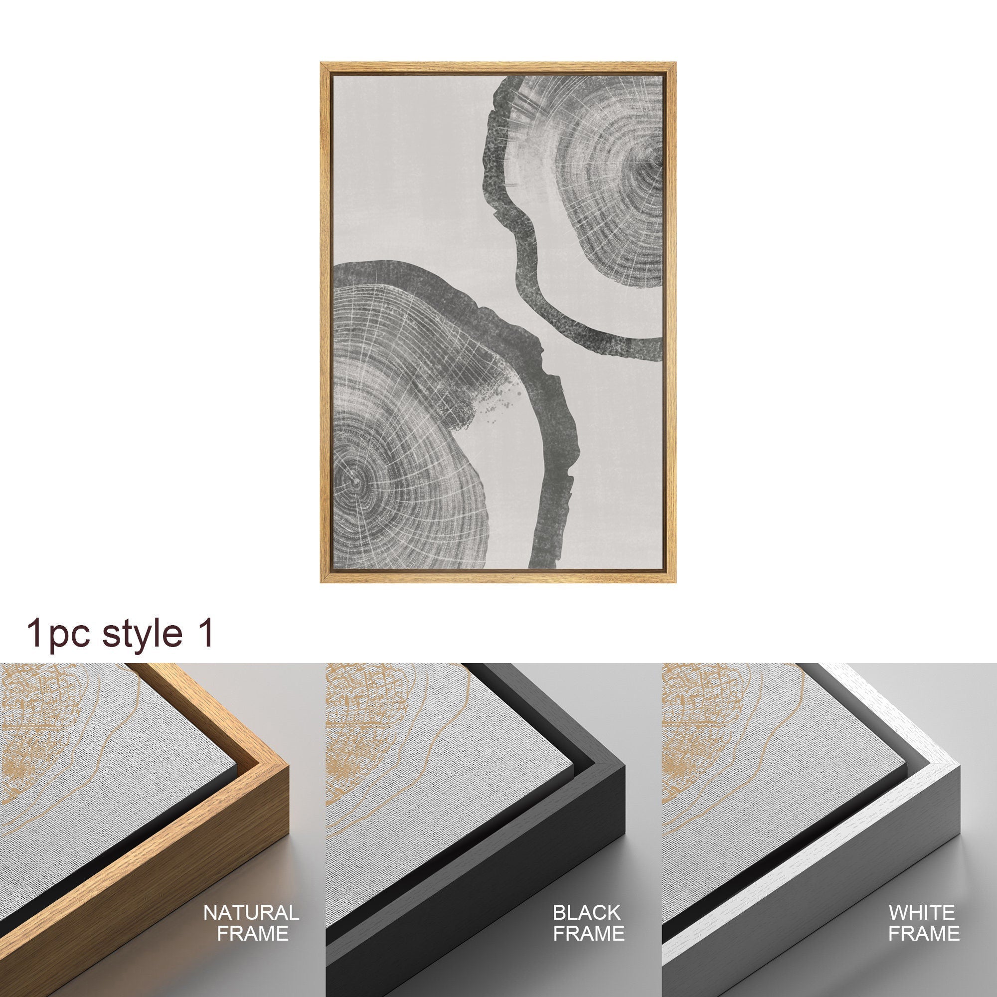 Framed Canvas Print Wall Art Set of 3 Pastel Grunge Wood Tree Rings Abstract Illustrations Minimalist Modern Art Boho Decor