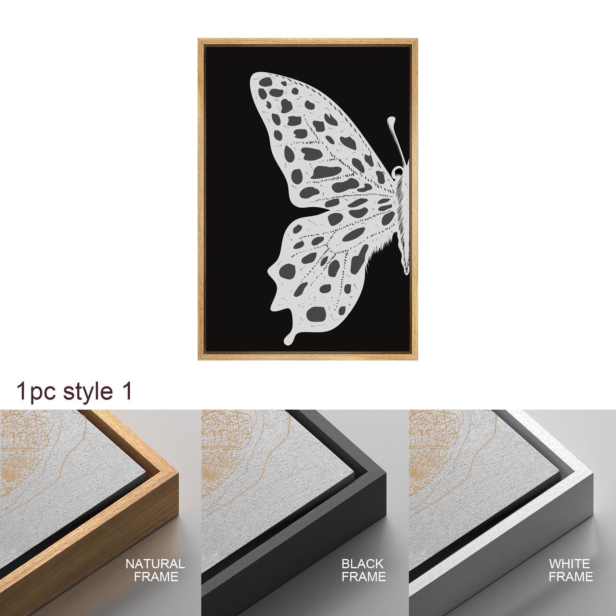 Framed Canvas Wall Art Set of 2 Black and White Butterfly Prints Minimalist Modern Art Boho Wall Decor