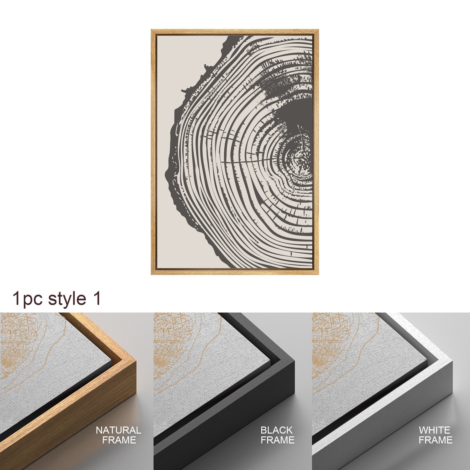 Framed Canvas Wall Art Set Wood Tree Ring Prints Modern Art Minimalist Neutral Decor