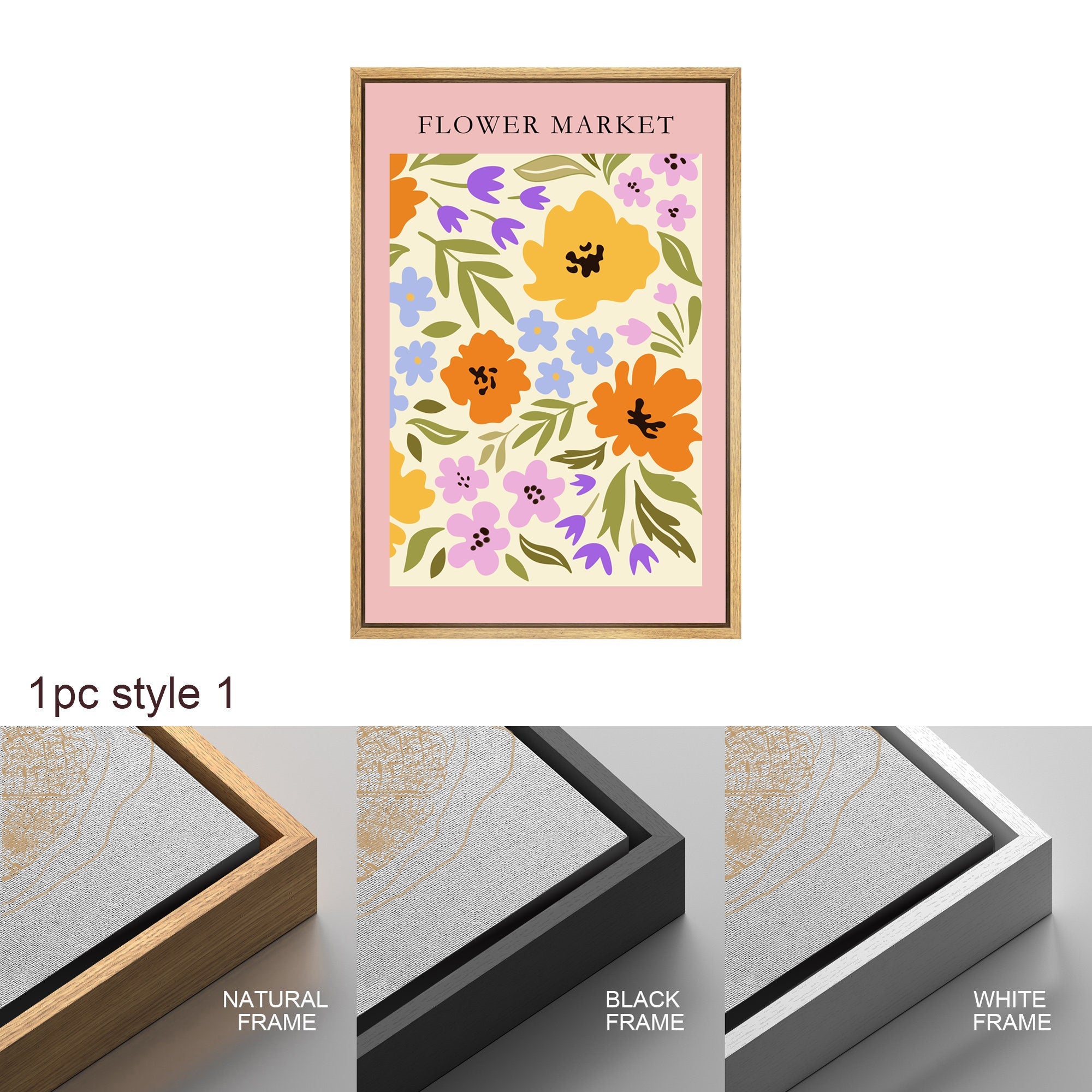 Framed Canvas Wall Art Print Set of 3 Wildflower Floral Green Botanical Illustrations Minimalist Modern Boho Wall Decor for Living Room