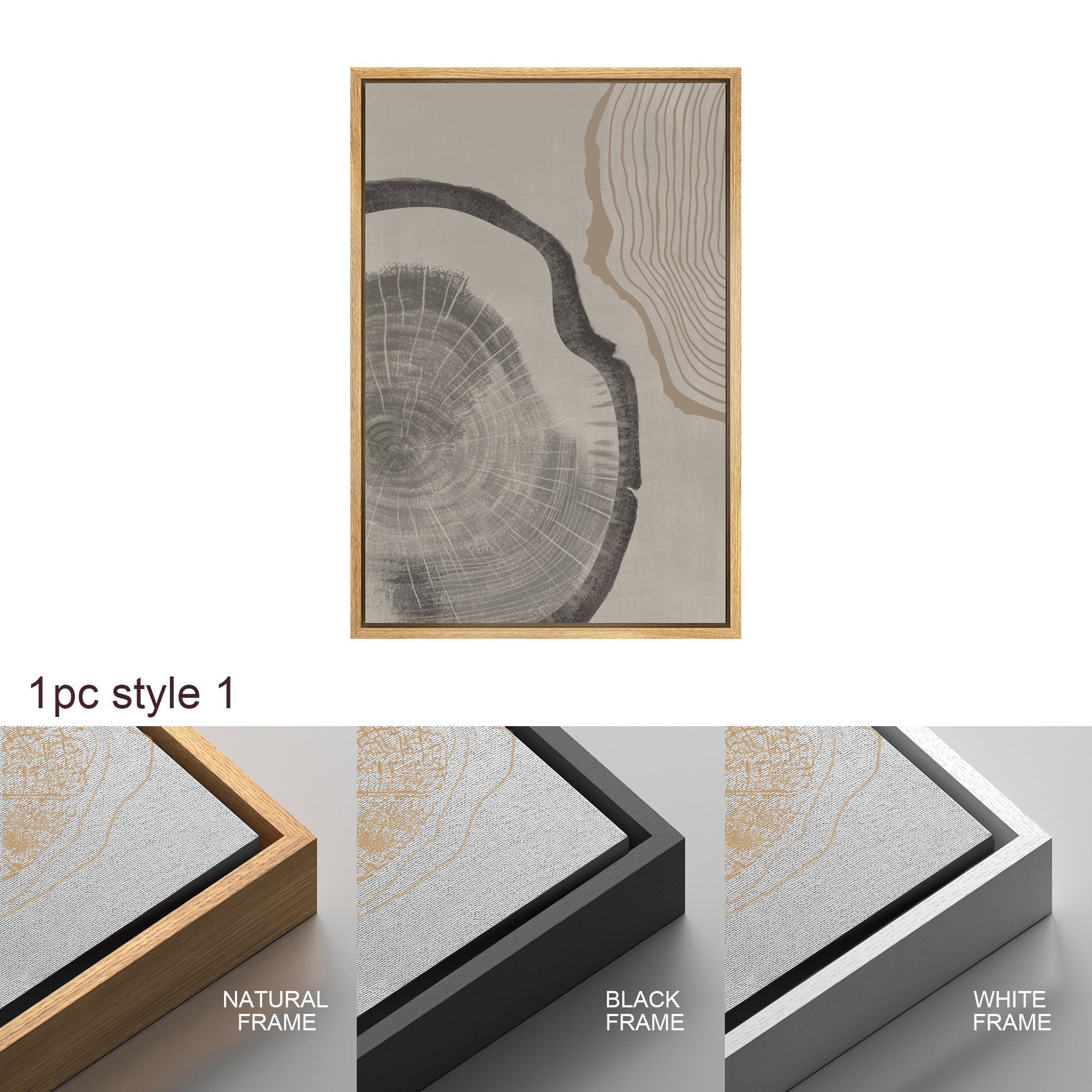 Framed Canvas Print Wall Art Set of 3 Pastel Grunge Wood Tree Rings Abstract Illustrations Minimalist Modern Art Boho Decor