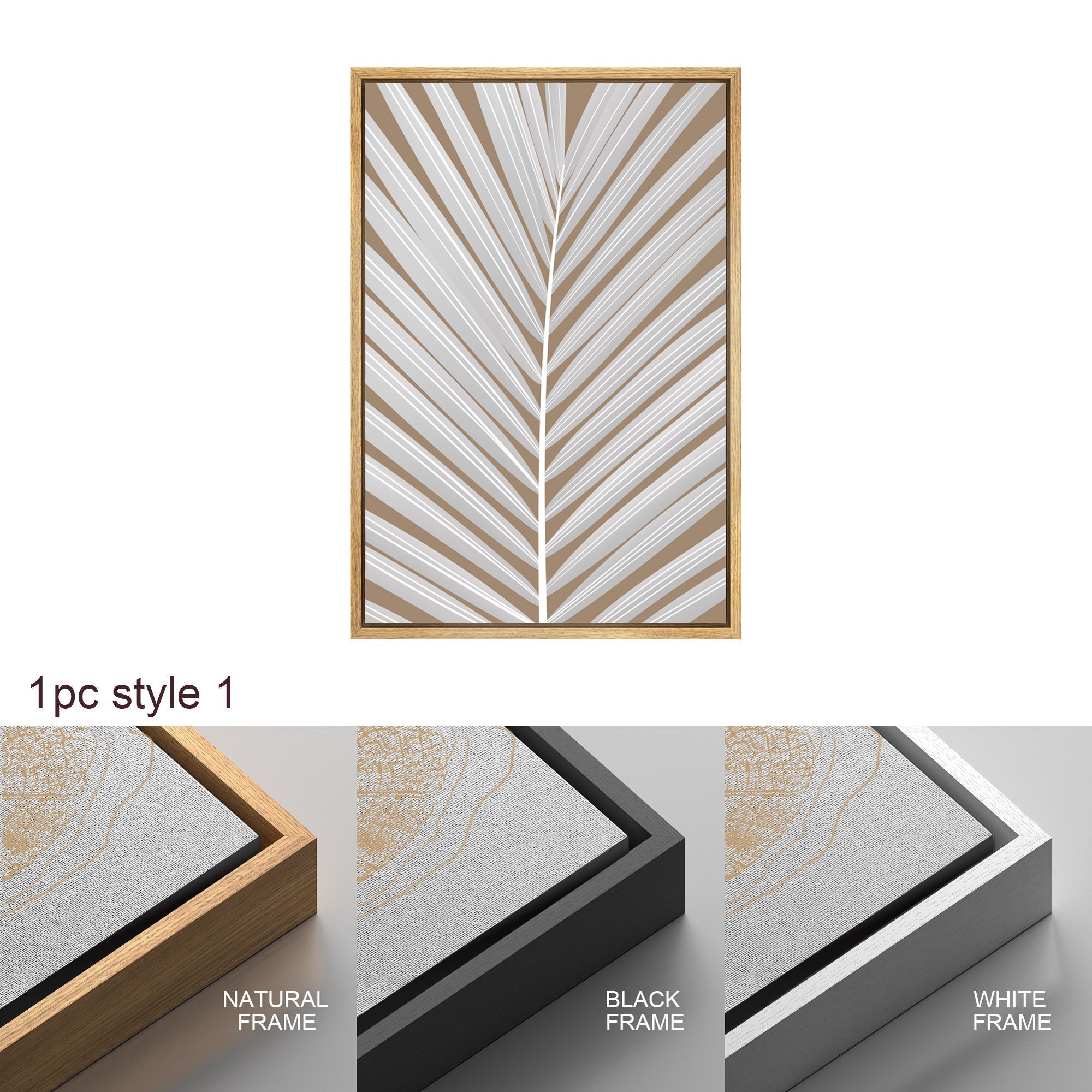Framed Canvas Print Wall Art Black and White Tropical Palm Leaf Nature Illustrations Modern Art for Living Room