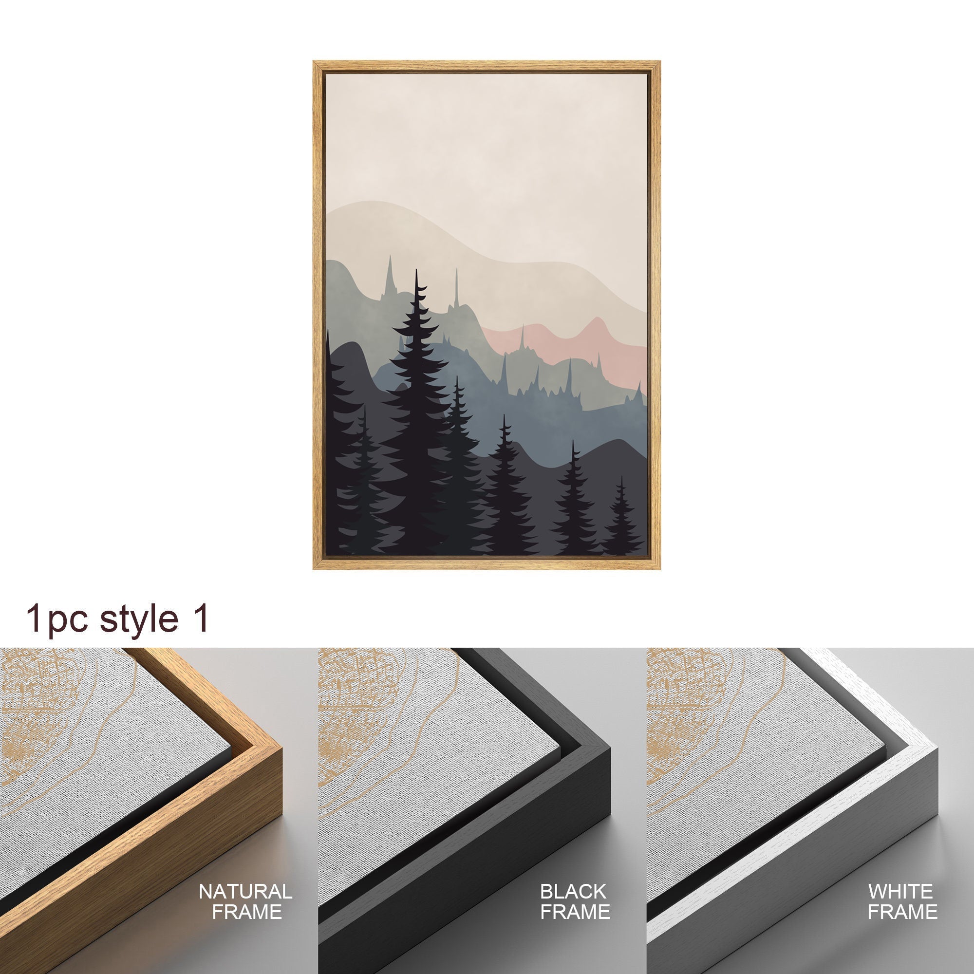 Framed Canvas Wall Art Set of 3 Sunset Forest Landscape Abstract Illustrations Prints Modern Art Minimalist Boho Wall Decor