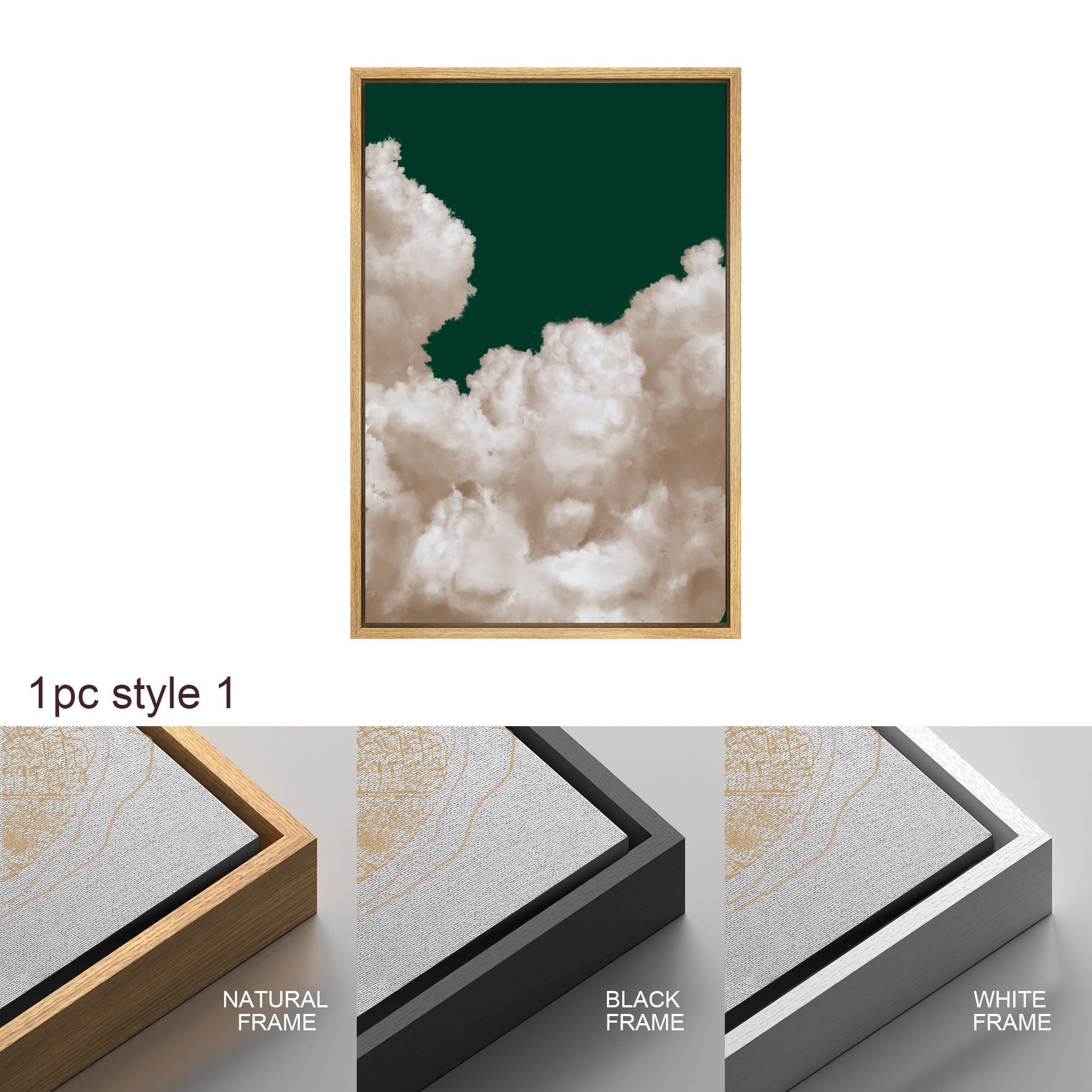 Framed Canvas Wall Art Set of 2 Pastel Cloud Navy Blue Sky Nature Landscape Prints Minimalist Modern Wall Art Decor