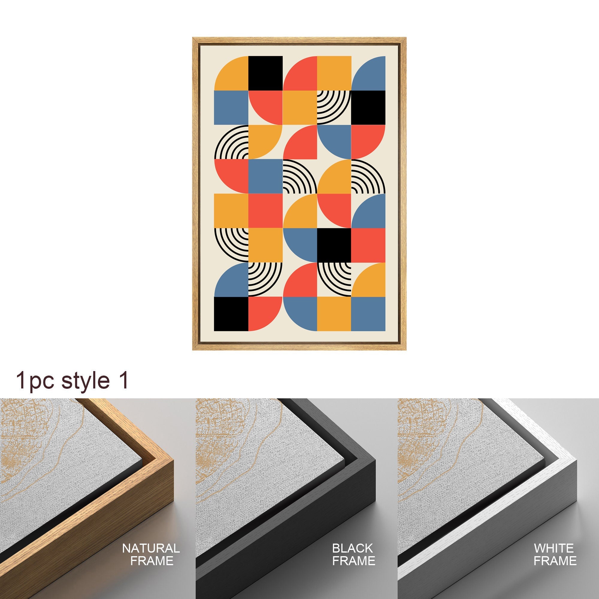 Framed Canvas Print Wall Art Set Colorful Geometric Abstract Illustrations Mid Century Modern Wall Art Minimalist Decor