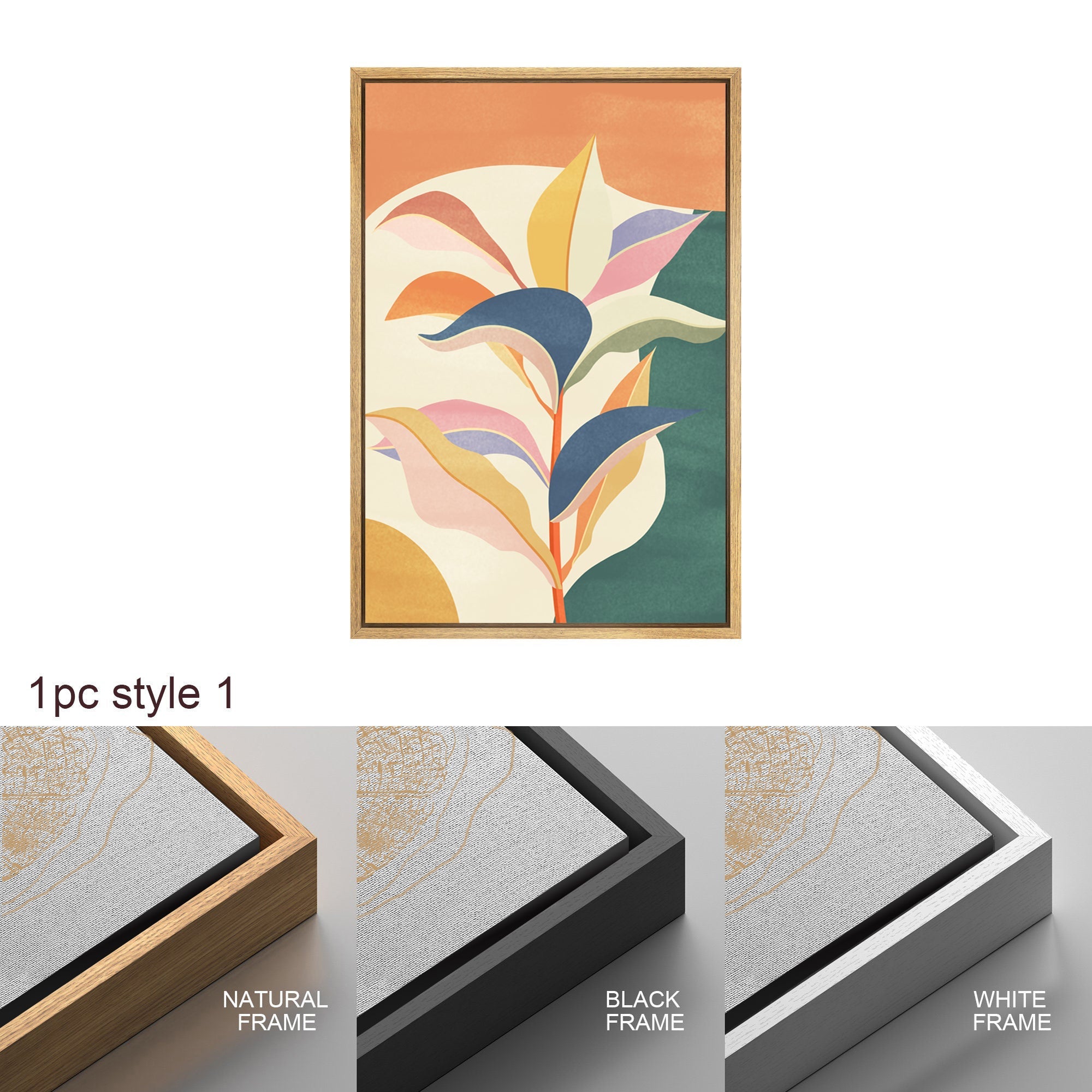 Framed Canvas Wall Art Set of 2 Colorful Tropical Jungle Leaf Botanical Prints Minimalist Modern Art Boho Wall Decor