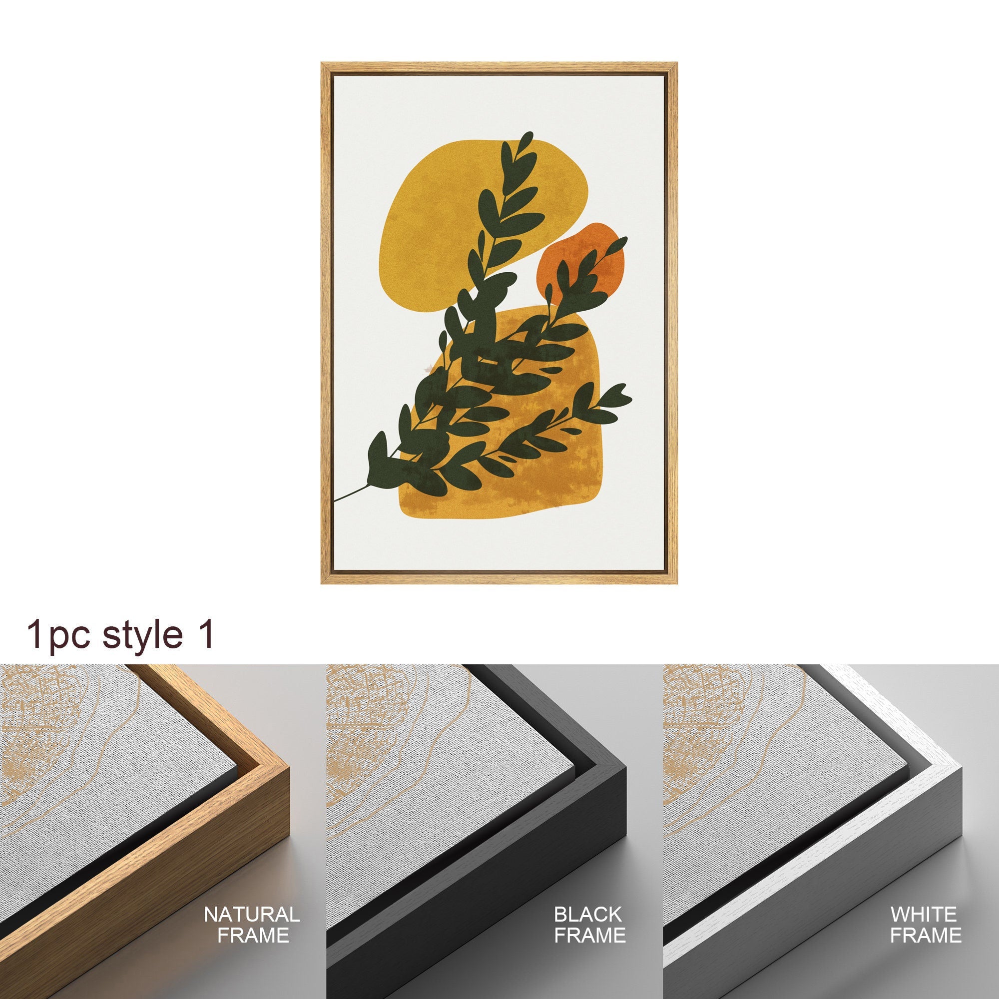 Framed Canvas Print Wall Art Set of 2 Fern Leaf Collage Abstract Shapes Illustrations Mid Century Modern Art Boho Decor
