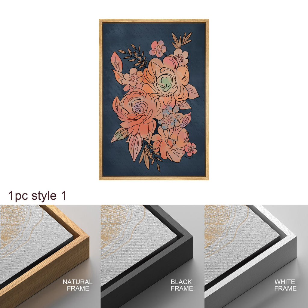 Framed Canvas Print Wall Art Abstract Floral Botanical Illustration Modern Boho Art Minimalist Decor