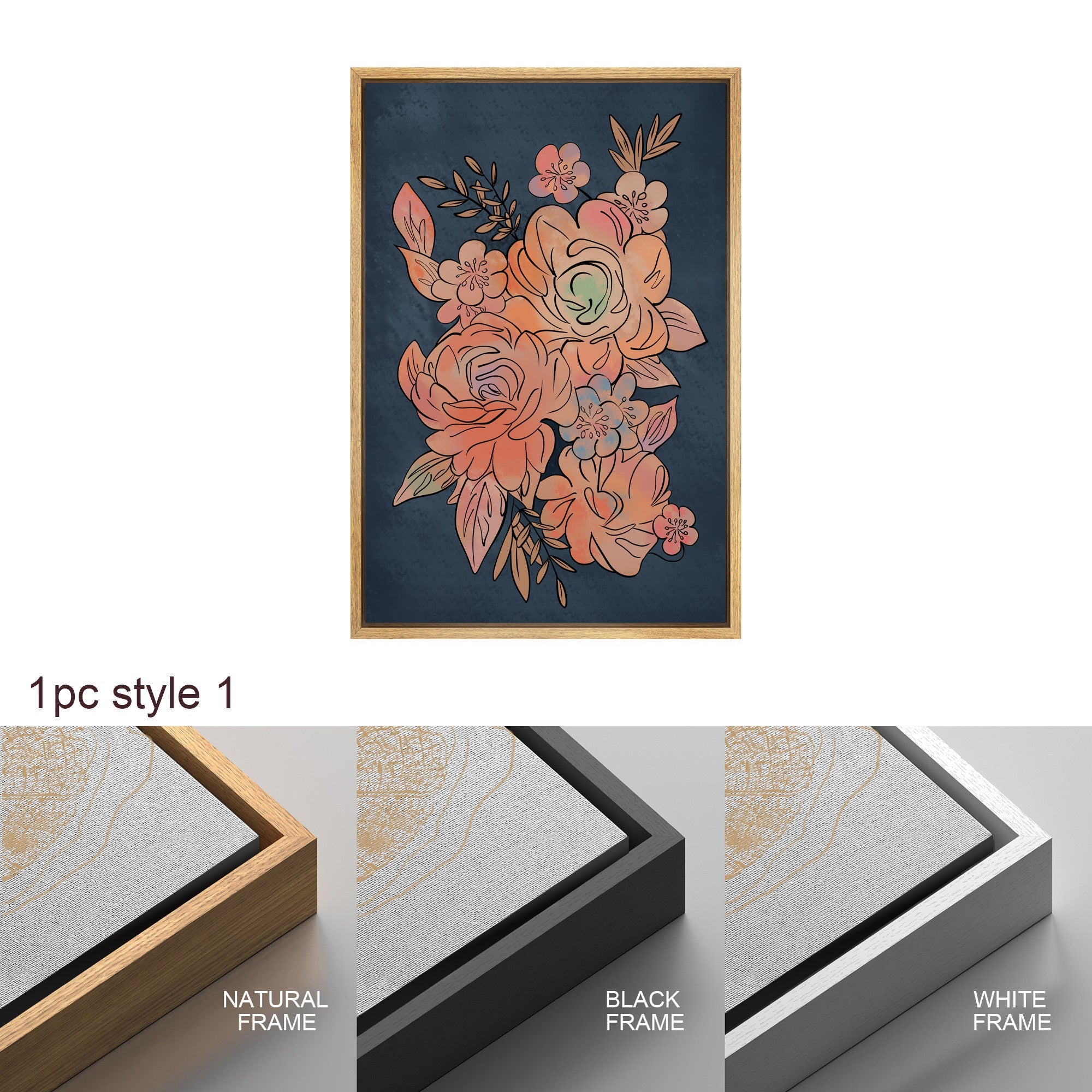 Framed Canvas Print Wall Art Abstract Floral Botanical Illustration Modern Boho Art Minimalist Decor