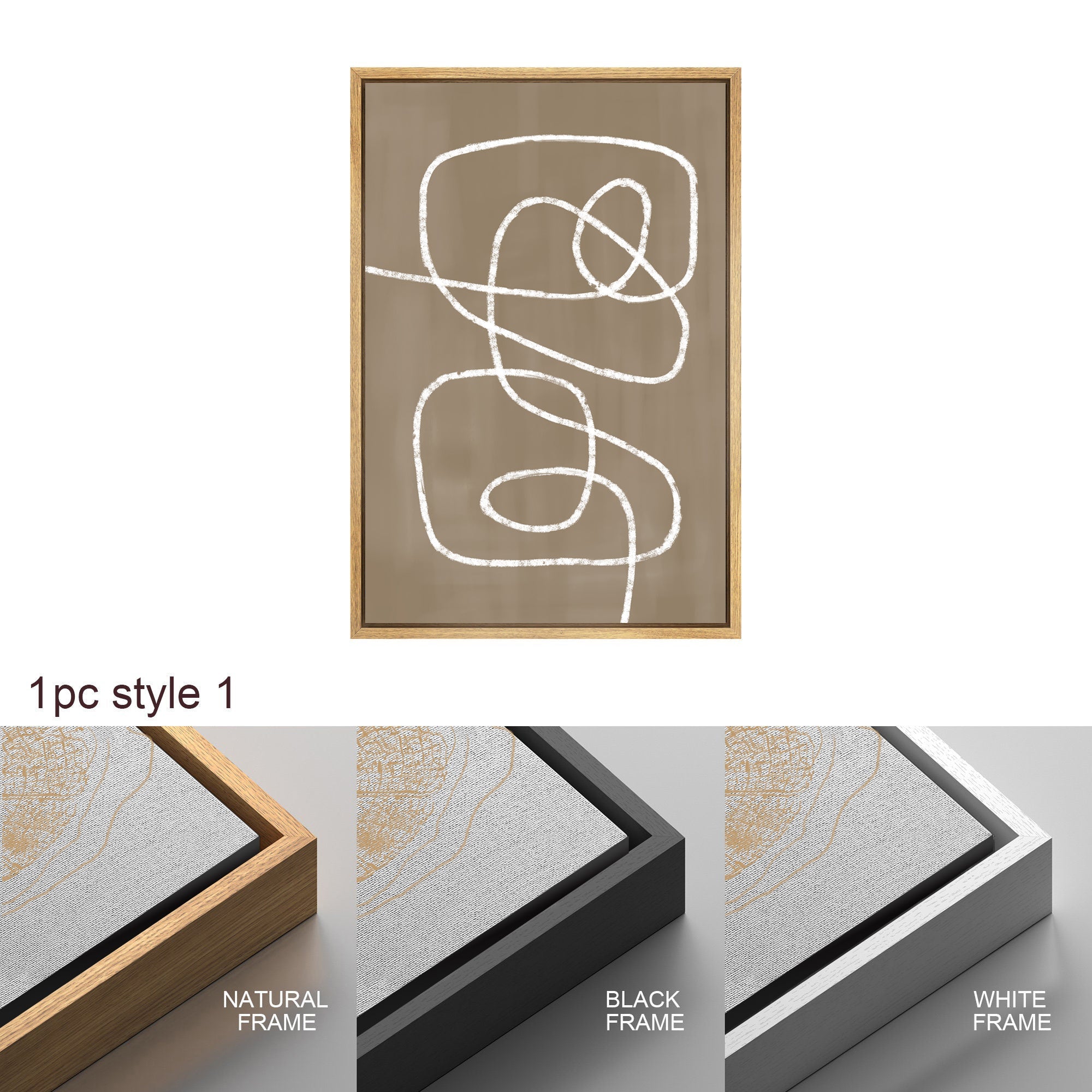Framed Canvas Print Wall Art Set of 2 Spiral Collage Abstract Line Illustrations Mid Century Modern Art Minimalist Boho Decor