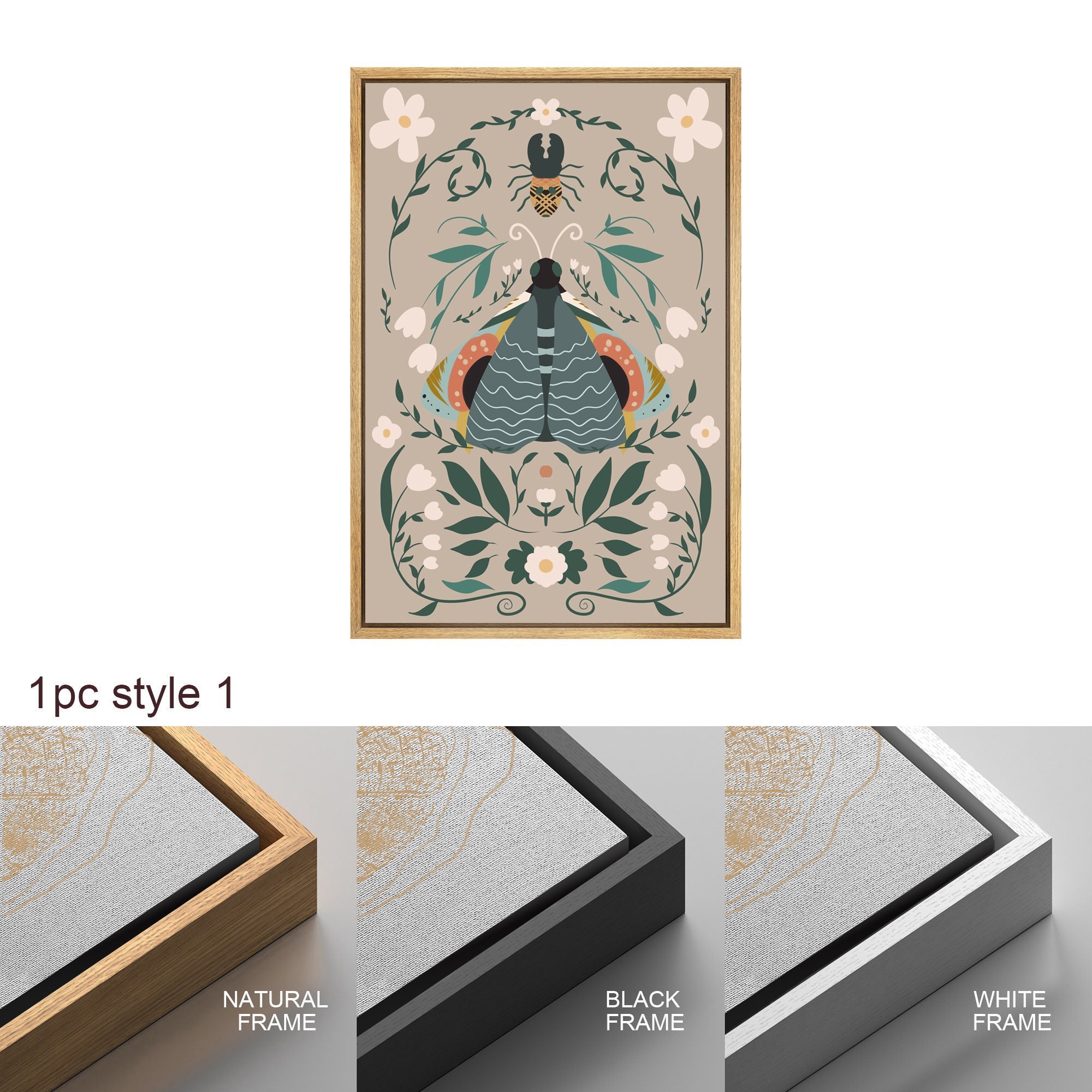 Framed Canvas Print Wall Art Set Butterfly Insect Bohemian Art Room Decoration Painting