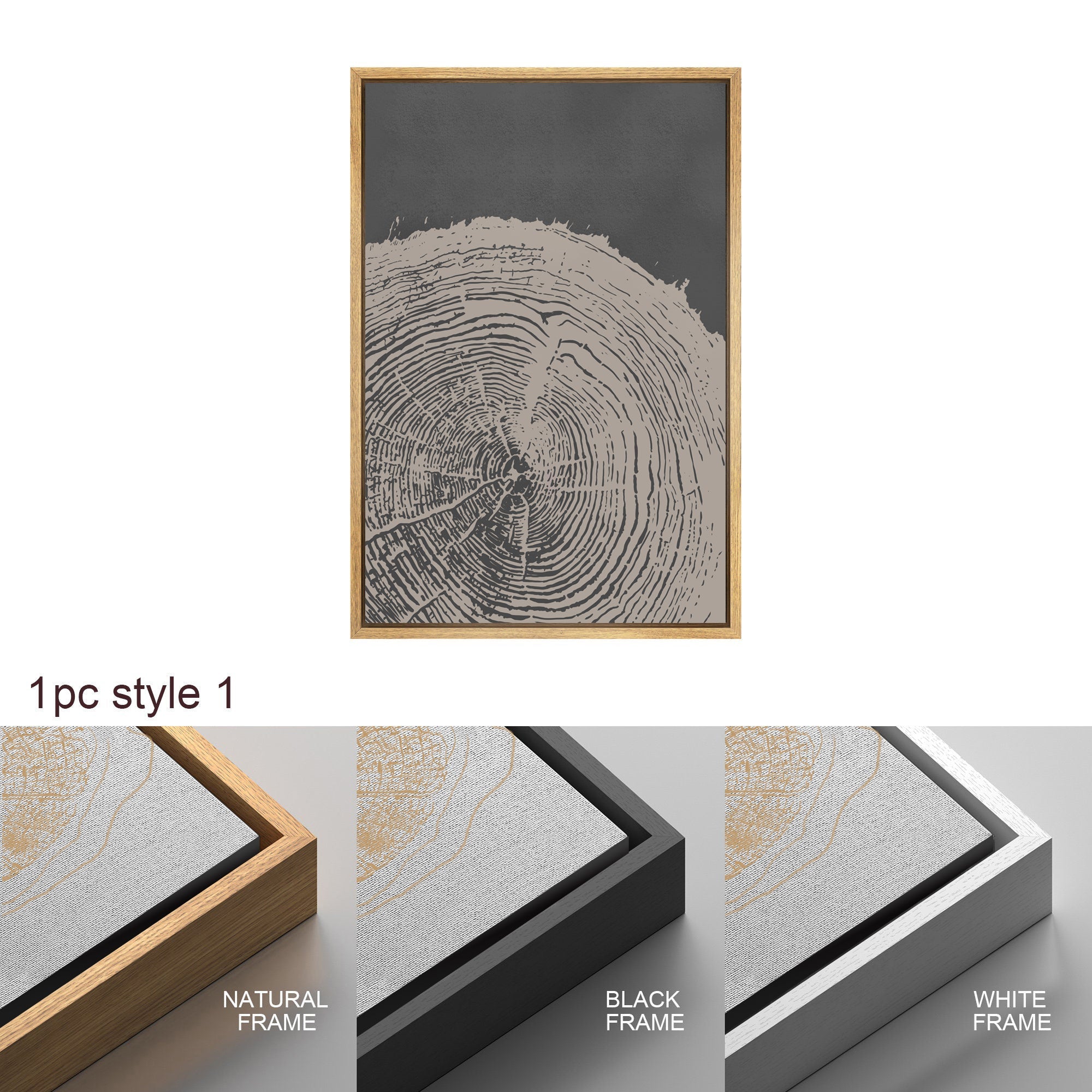 Framed Canvas Print Wall Art Set of 2 Pastel Grunge Wood Tree Rings Abstract Illustrations Minimalist Modern Art Boho Decor