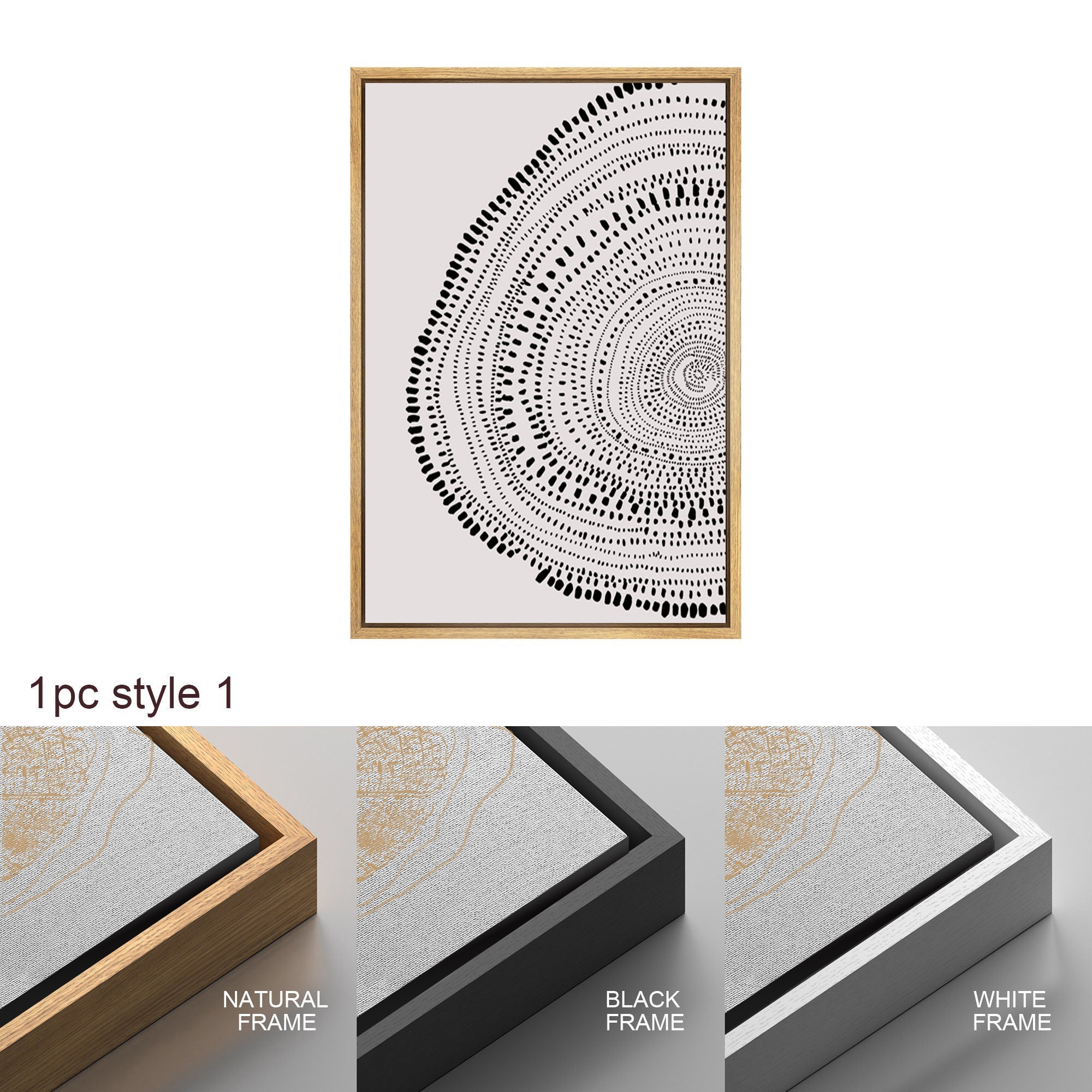 Framed Canvas Print Wall Art Set of 2 Spiral Dot Pattern Abstract Wood Tree Rings Illustrations Modern Art Minimalist Boho Decor