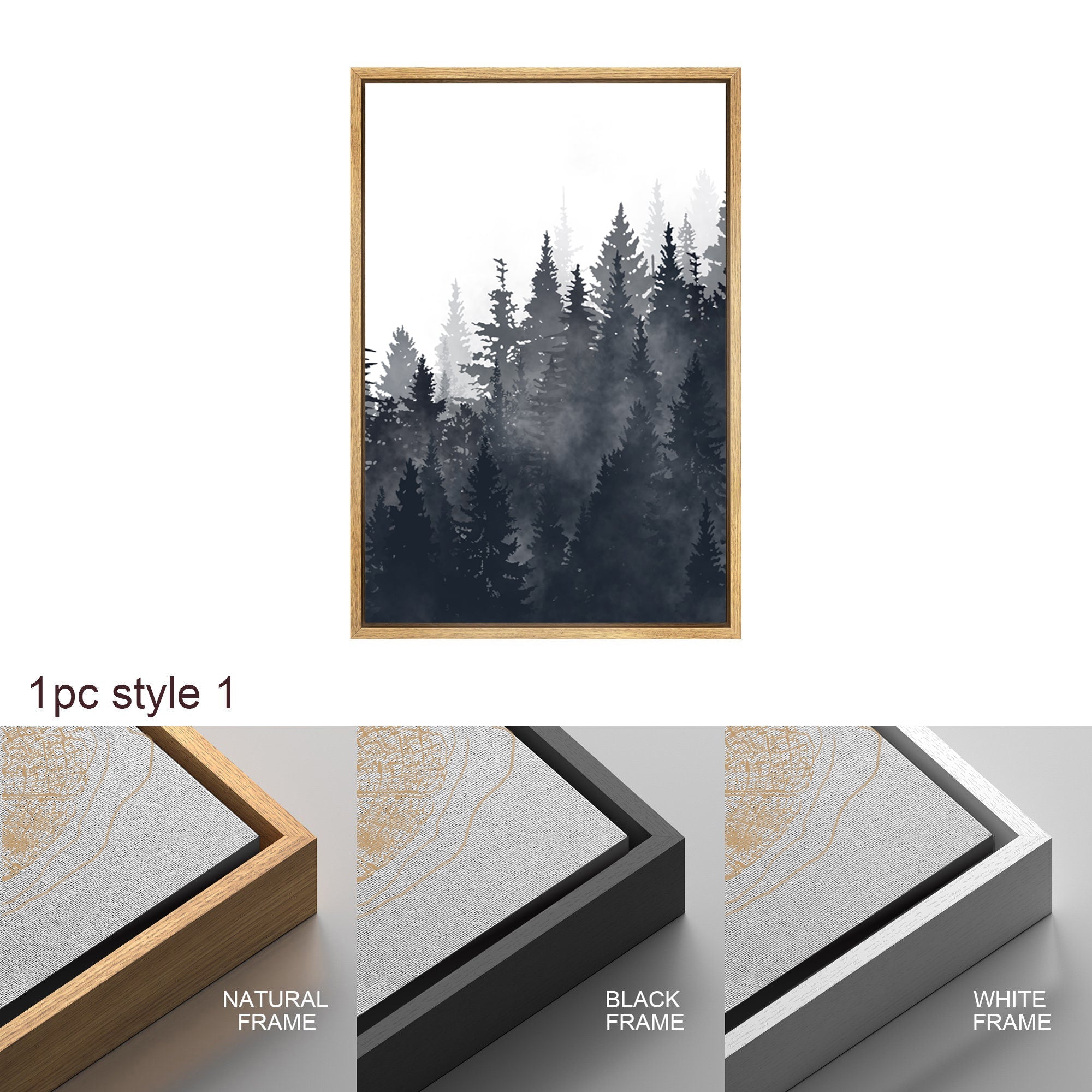 Framed Canvas Wall Art Set of 3 Misty Forest Mountain Landscape Print Modern Art Nature Wall Decor