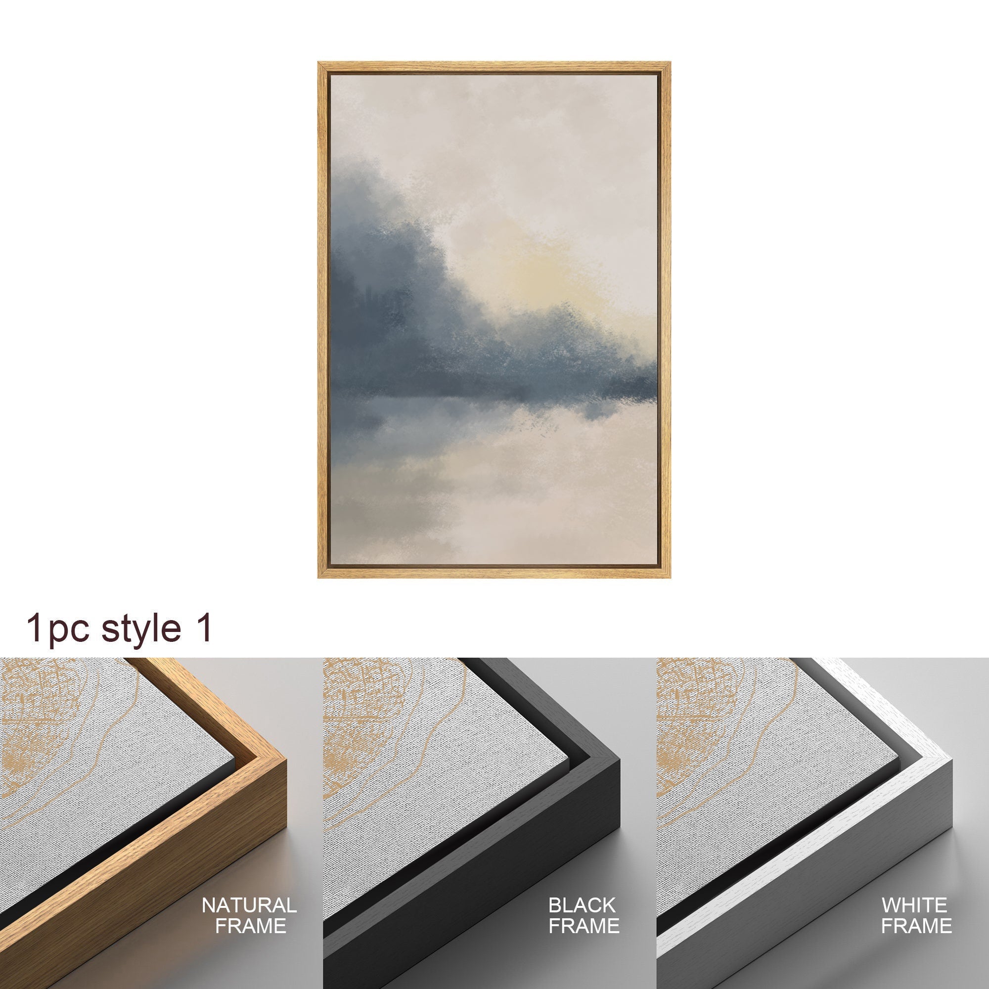 Framed Canvas Print Wall Art Set of 2 Pastel Gray Tan Abstract Landscape Modern Art Neutral Minimalist Decor