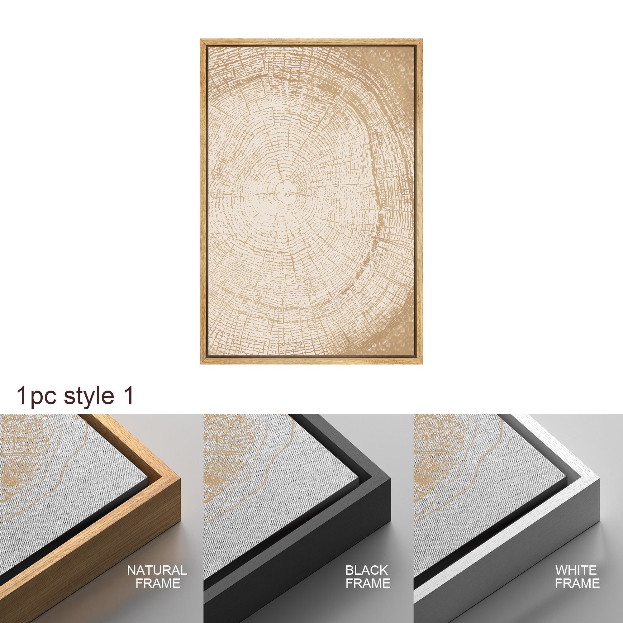 Framed Canvas Print Wall Art Set of 3 Pastel Grunge Wood Tree Rings Abstract Illustrations Minimalist Modern Art Boho Decor