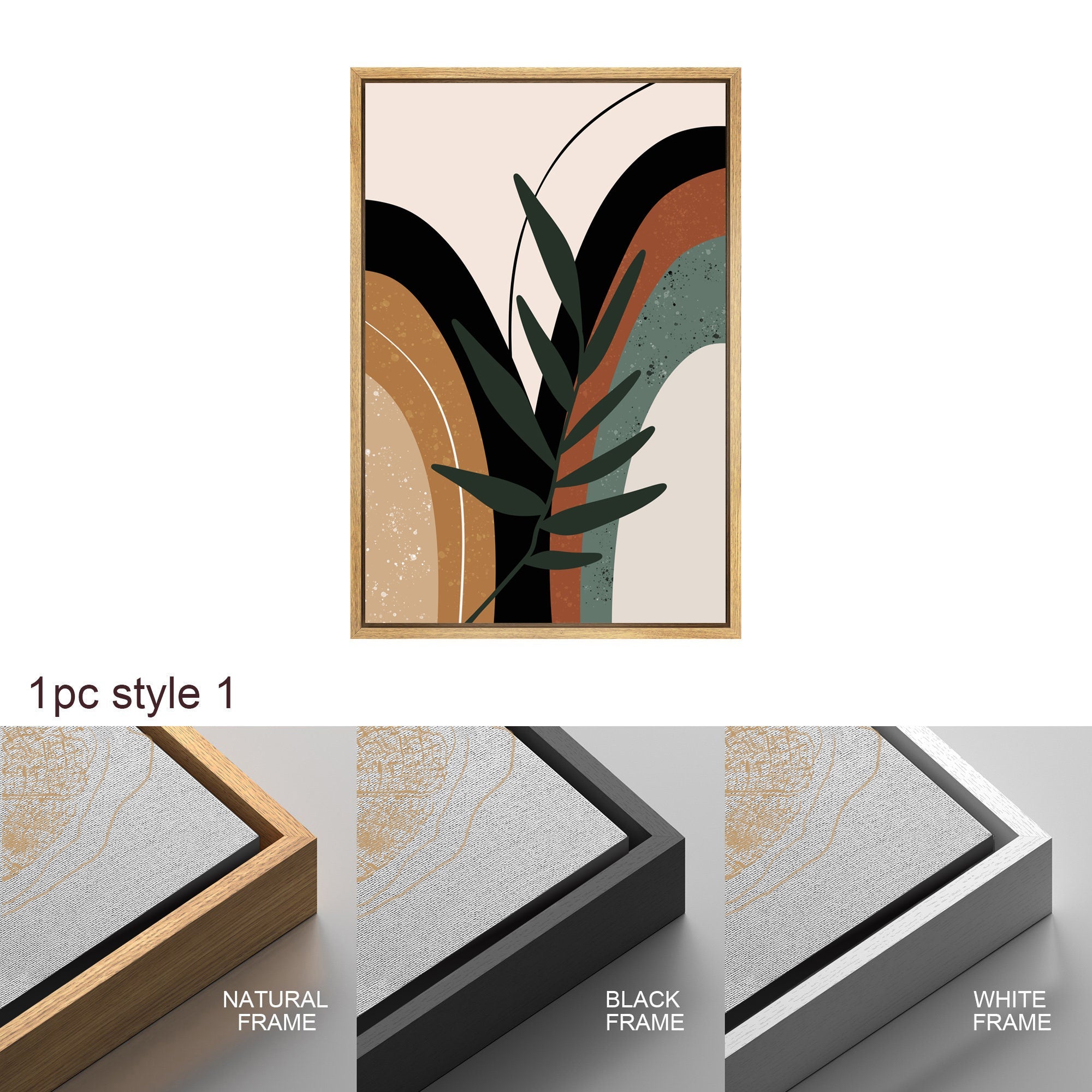 Framed Canvas Print Wall Art Set of 2 Ring Circles Plants Abstract Shapes Illustration Mid Century Modern Wall Art Boho Decor