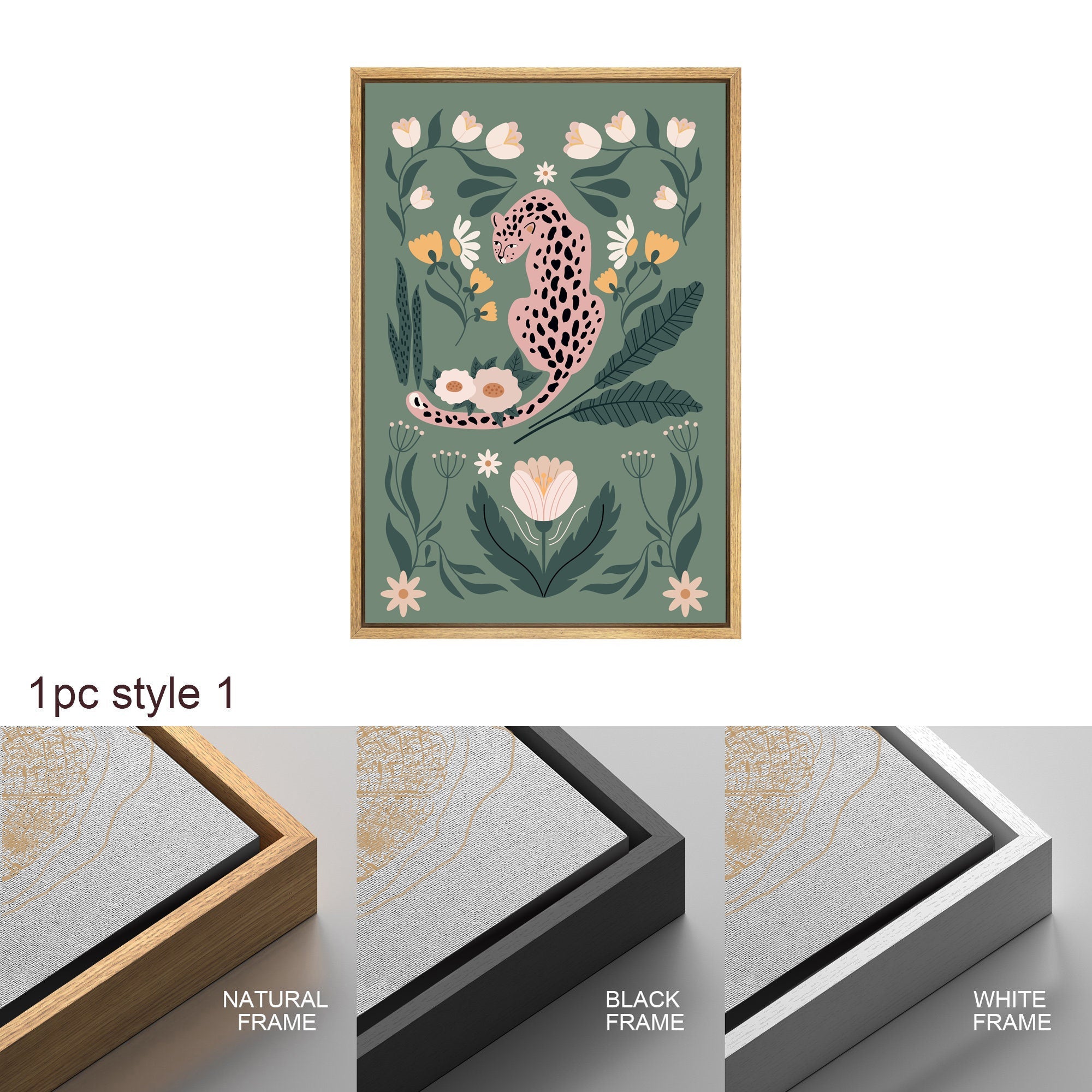Framed Canvas Print Wall Art Set Cartoon Tiger Plant Bohemian Art Room Decoration Painting