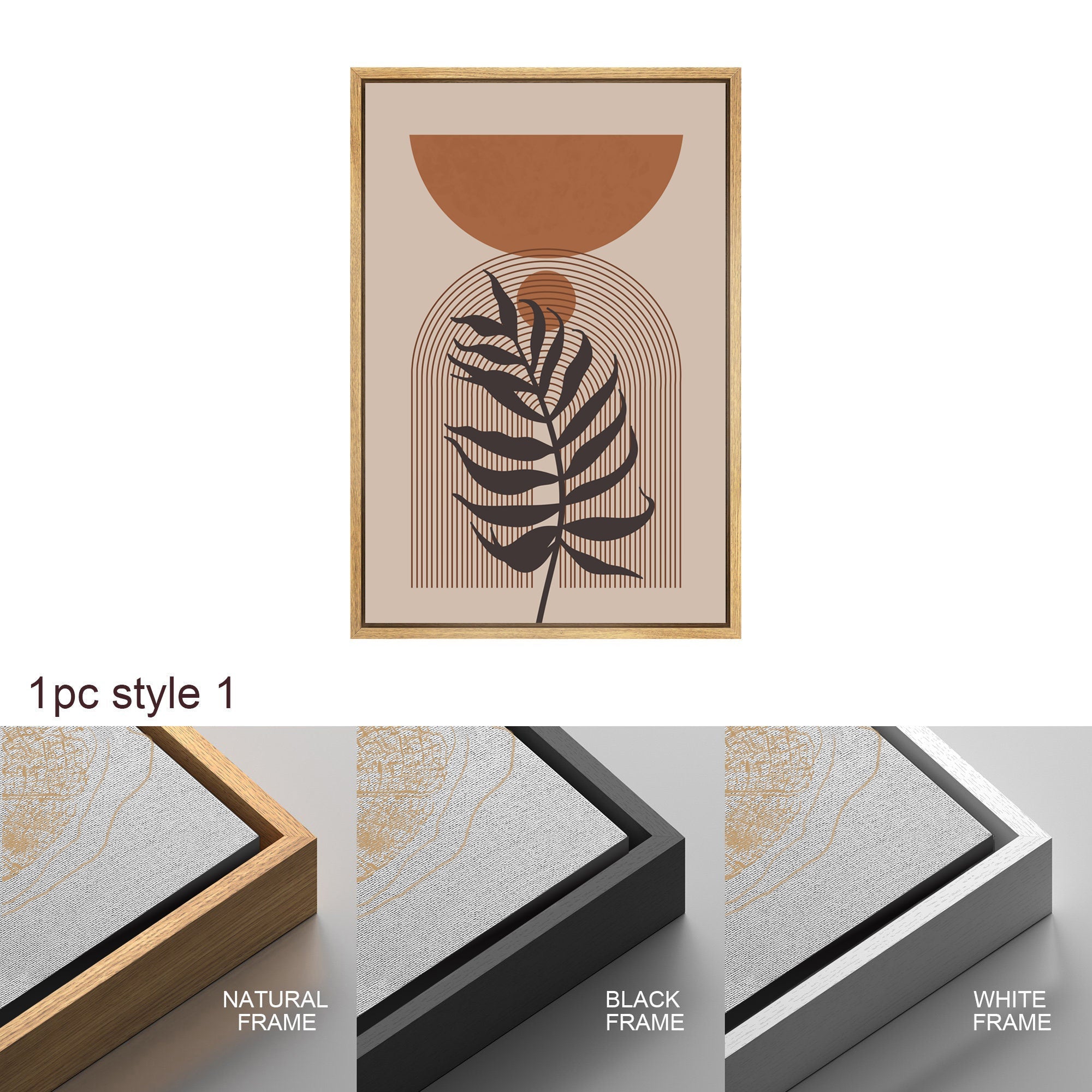 Framed Canvas Print Wall Art Set of 3 Desert Dune Jungle Palm Leaf Abstract Nature Illustration Mid Century Modern Art Boho Decor