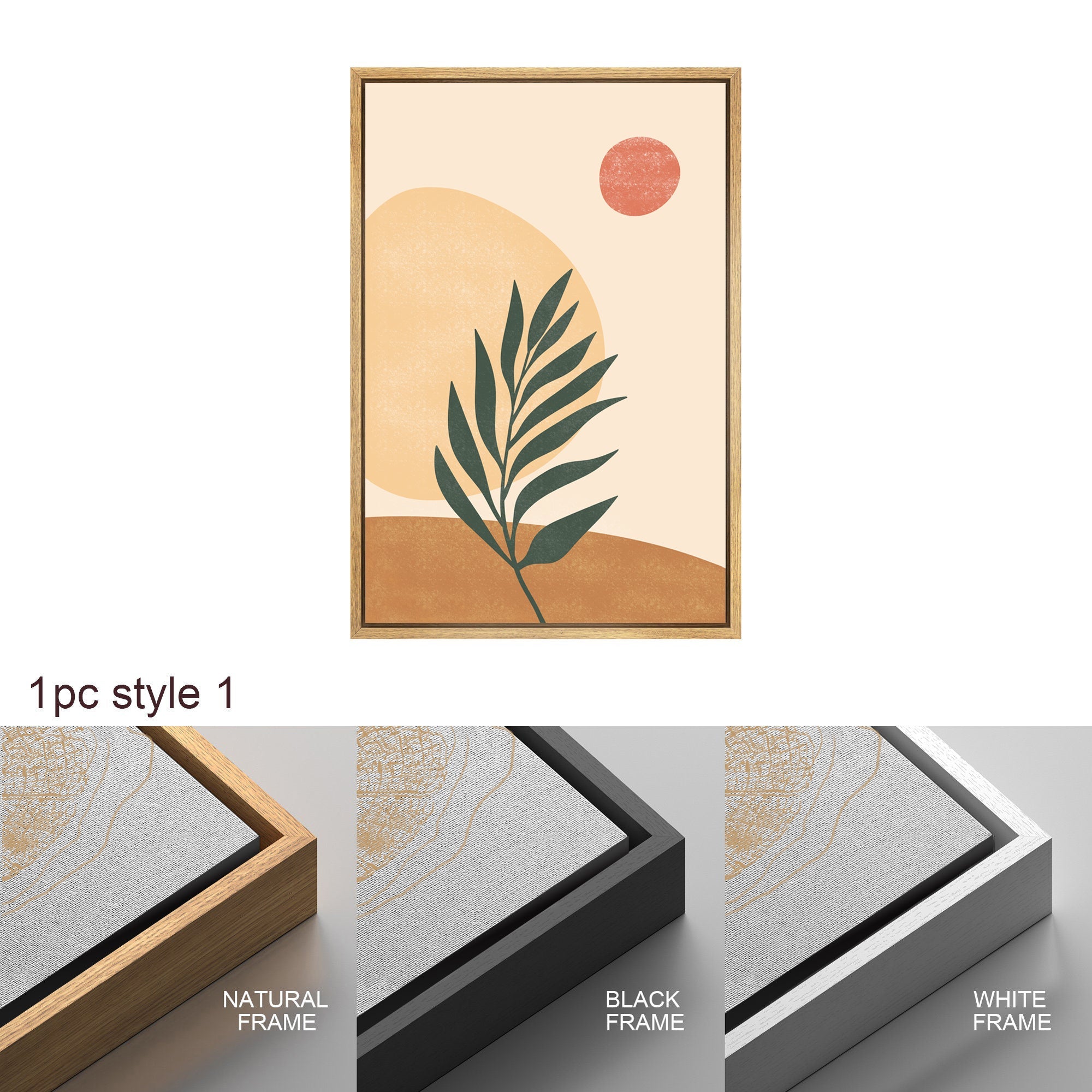 Framed Canvas Print Wall Art Set of 3 Geometric Arch Desert Plants Abstract Illustration Mid Century Modern Art Boho Decor