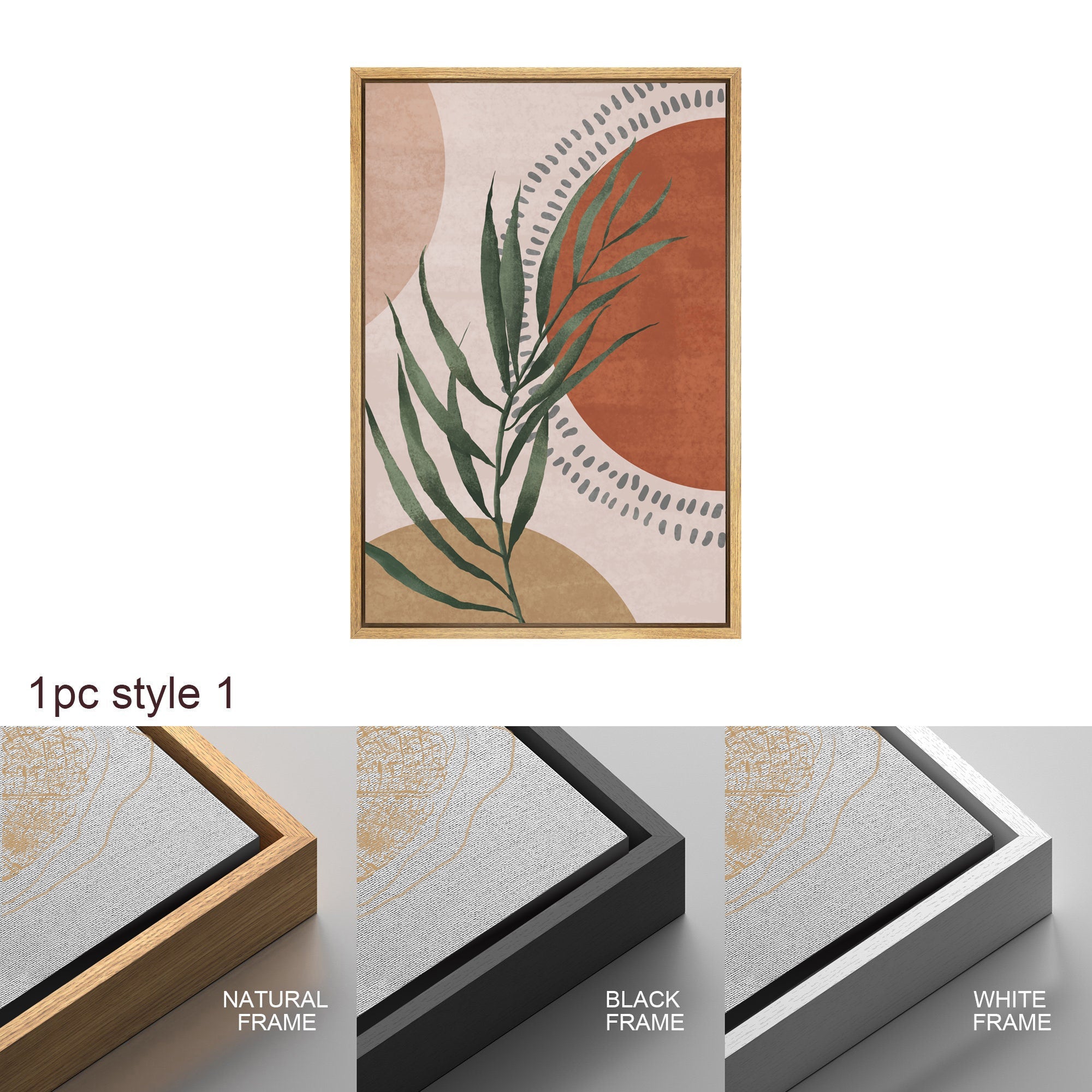 Framed Canvas Print Wall Art Set of 2 Geometric Plants Polygons Abstract Shapes Illustration Mid Century Modern Art Boho Decor