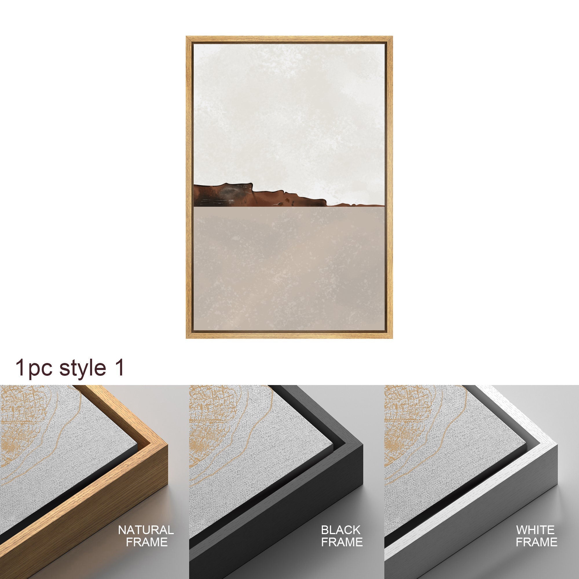 Framed Canvas Print Wall Art Set of 2 Brown Pastel Abstract Landscape Illustration Modern Art Minimalist Decor