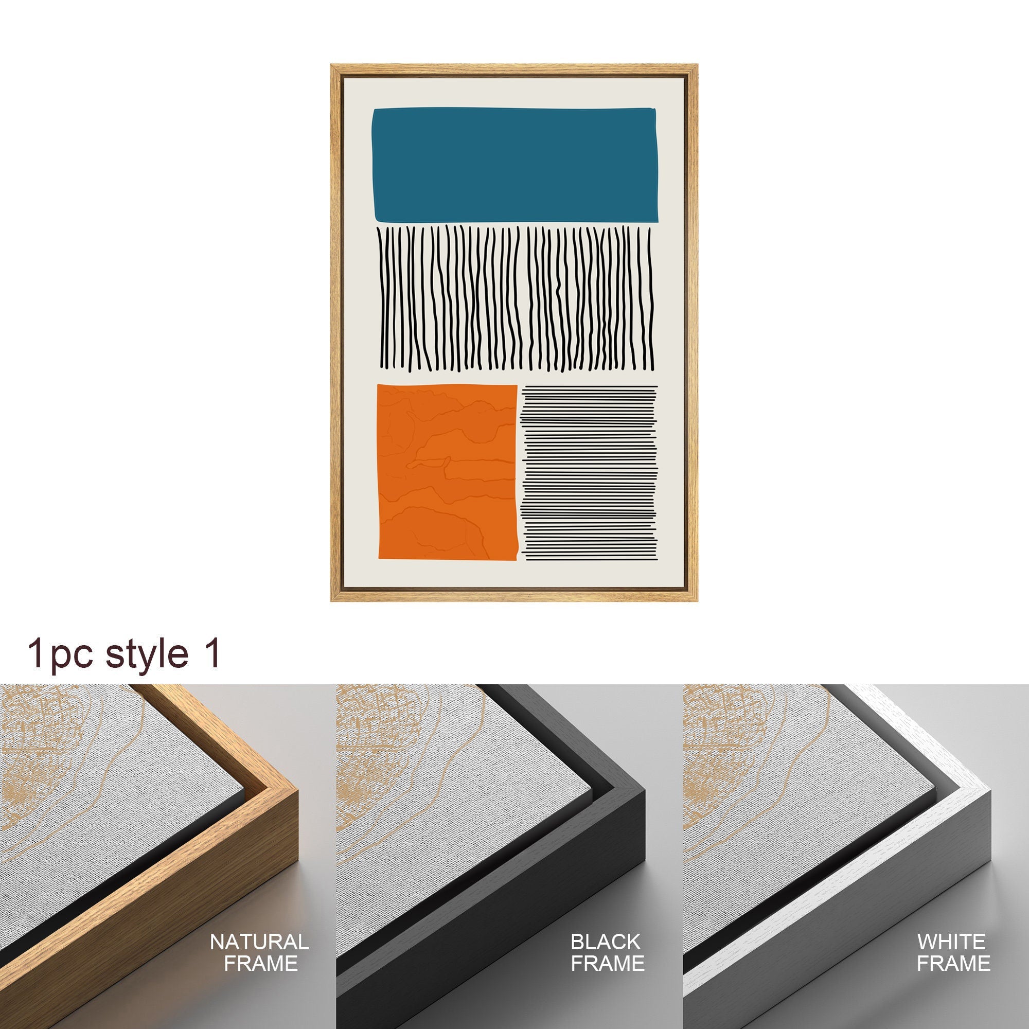 Framed Canvas Print Wall Art Set Color Blocks Abstract Shapes Illustrations Mid Century Modern Wall Art Boho Decor