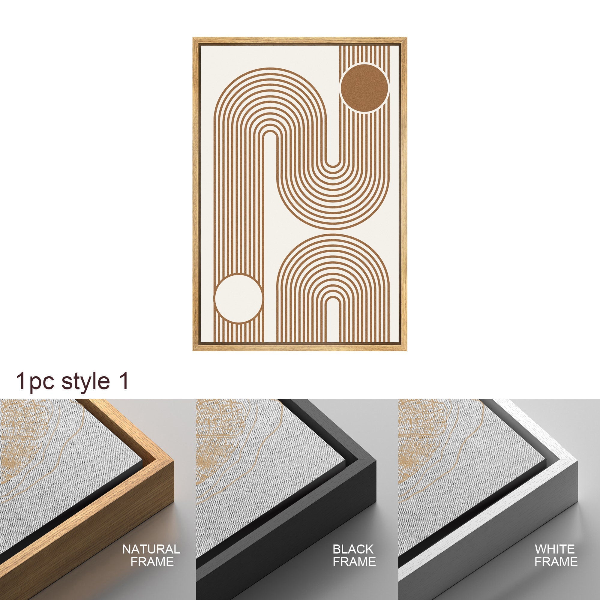 Framed Canvas Print Wall Art Set of 2 Geometric Circle Lines Abstract Mid Century Modern Art Minimalist Boho Decor