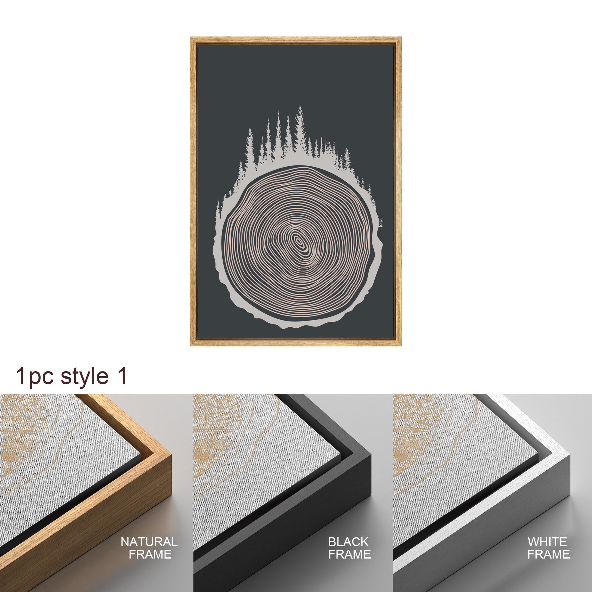 Framed Canvas Print Wall Art Set of 3 Pastel Grunge Forest Tree Rings Abstract Illustrations Minimalist Modern Art Boho Decor