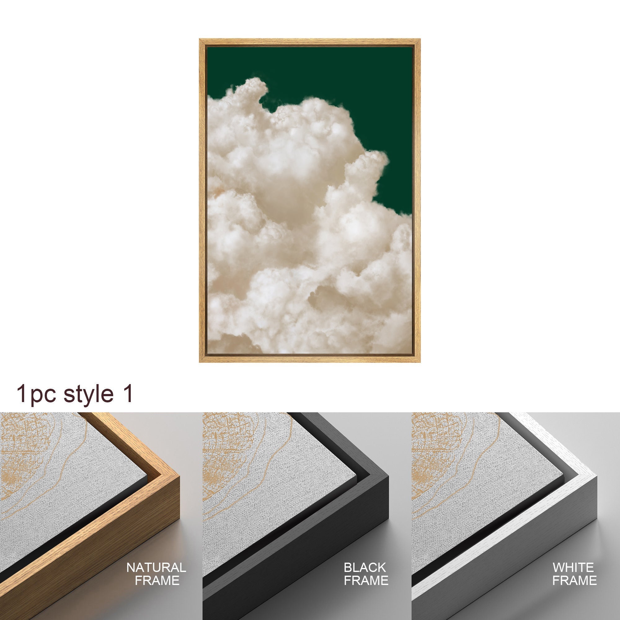 Framed Canvas Wall Art Set of 3 Pastel Cloud Navy Blue Sky Nature Landscape Prints Minimalist Modern Art Nature Wall Decor