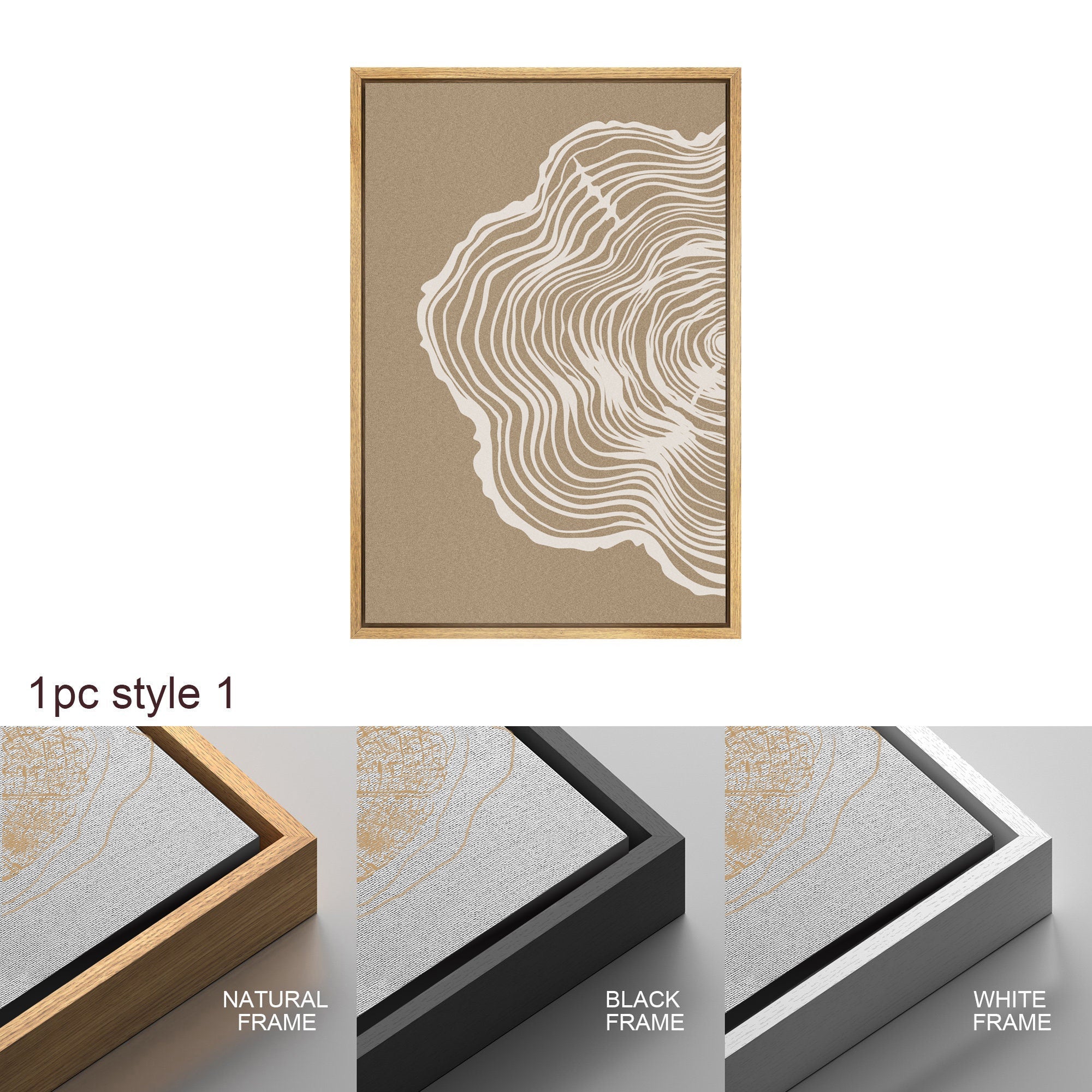 Framed Canvas Print Wall Art Set of 2 Duotone Wood Tree Ring Abastract Illustrations Modern Art Minimalist Boho Decor