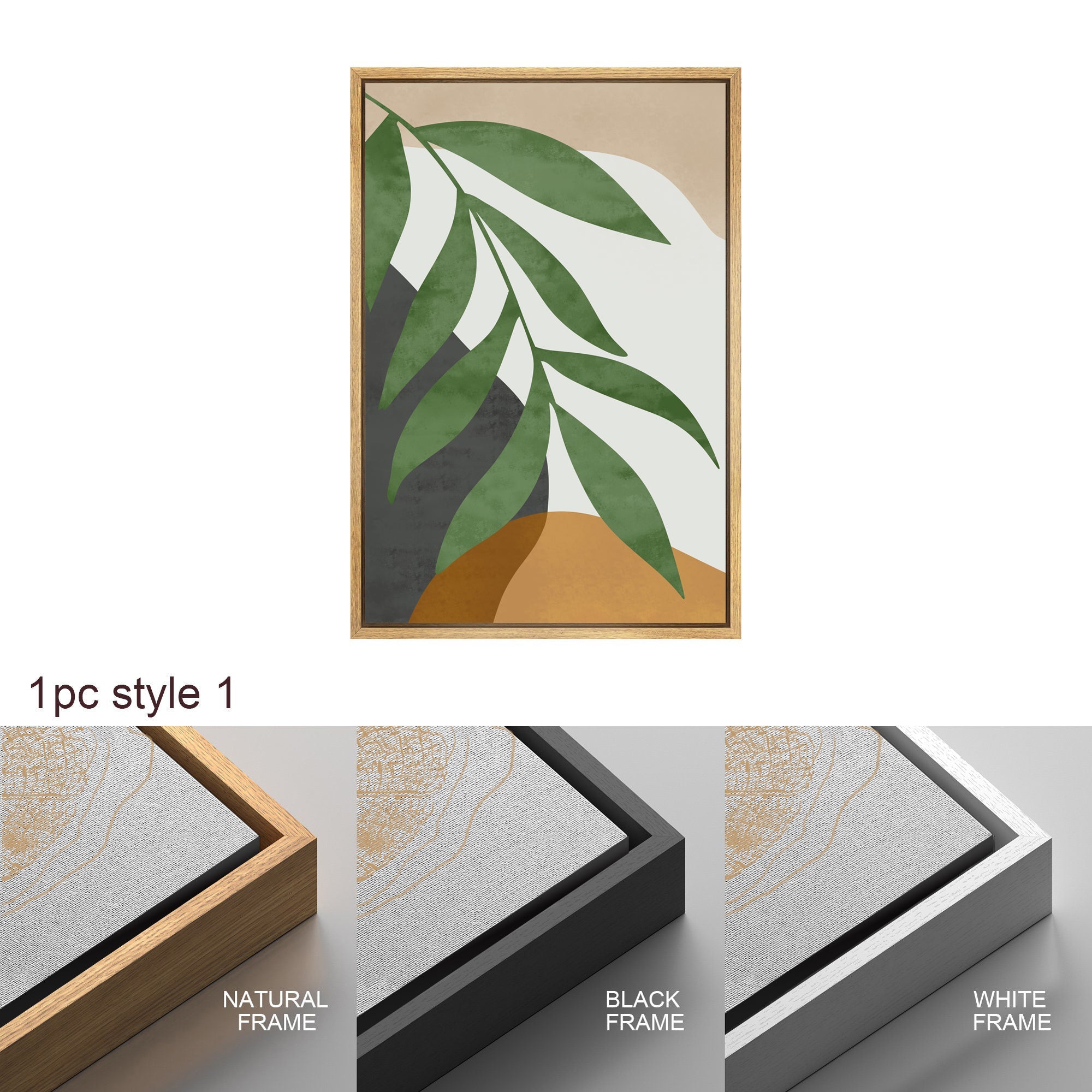 Framed Canvas Print Wall Art Set of 2 Plant Polygon Abstract Shapes Illustrations Mid Century Modern Art Boho Decor