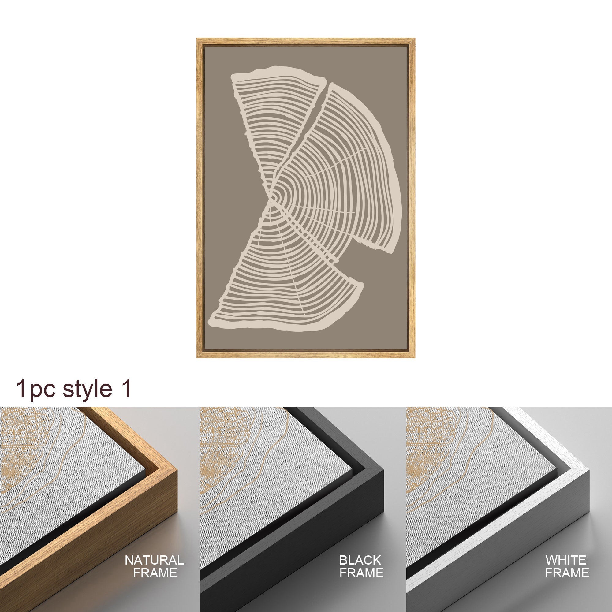 Framed Canvas Print Wall Art Set of 2 Pastel Beige Wood Tree Rings Abstract Illustrations Minimalist Modern Art Boho Decor