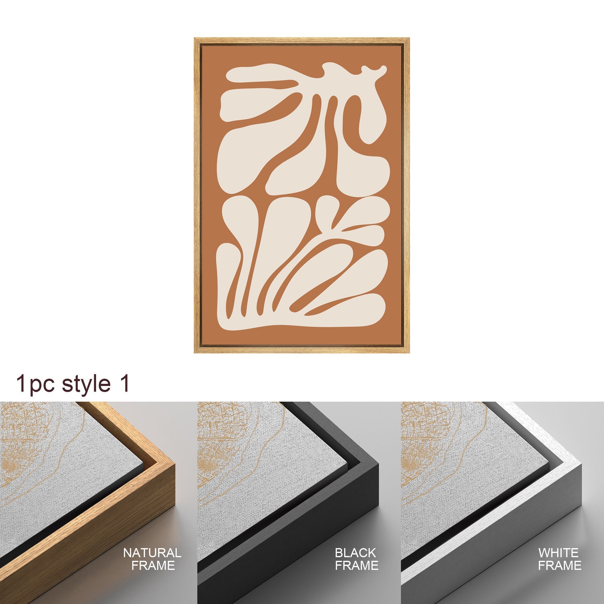 Framed Canvas Print Wall Art Set Orange Abstract Floral Botanical Illustrations Modern Art Minimalist Boho Decor