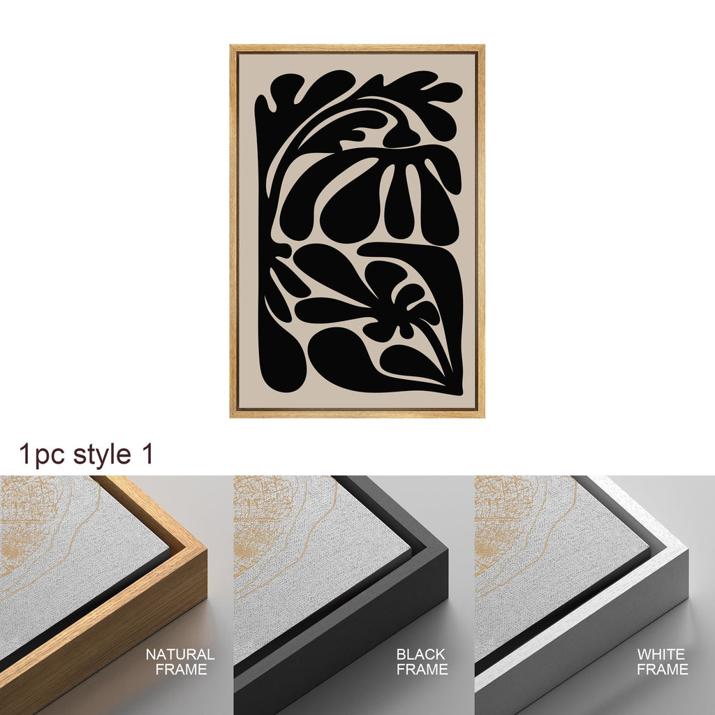 Framed Canvas Print Wall Art Black Abstract Floral Botanical Illustrations Modern Art Minimalist Boho Decor