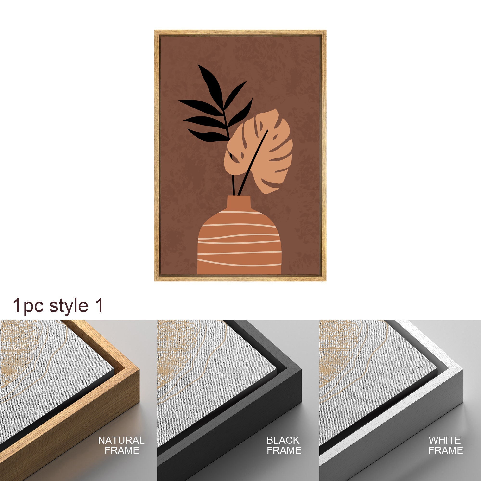 Framed Canvas Print Wall Art Set of 3 Tropical Desert Oasis Jungle Leaf Abstract Illustrations Mid Century Modern Art Boho Decor