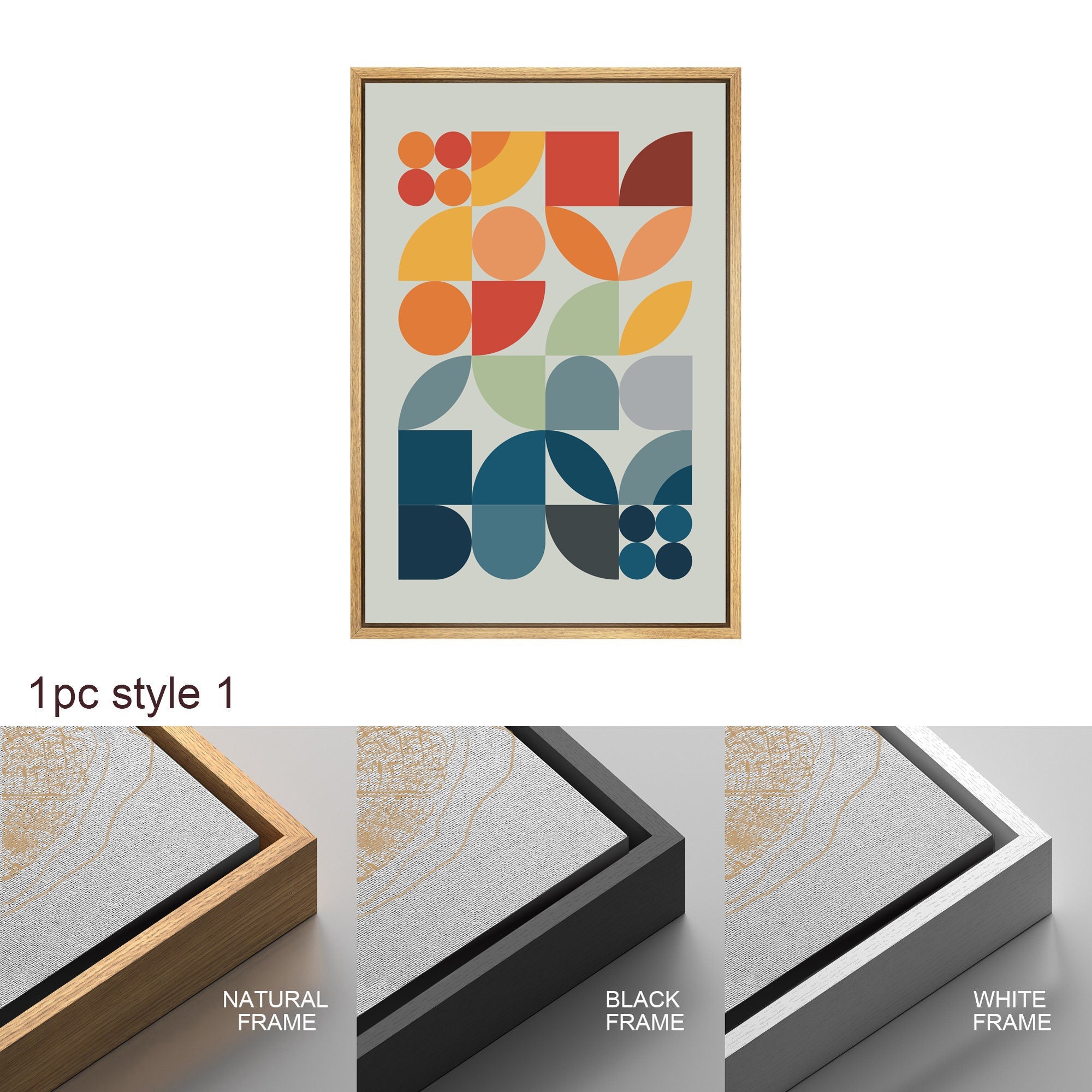 Framed Canvas Print Wall Art Set Colorful Geometric Abstract Illustrations Mid Century Modern Wall Art Minimalist Decor