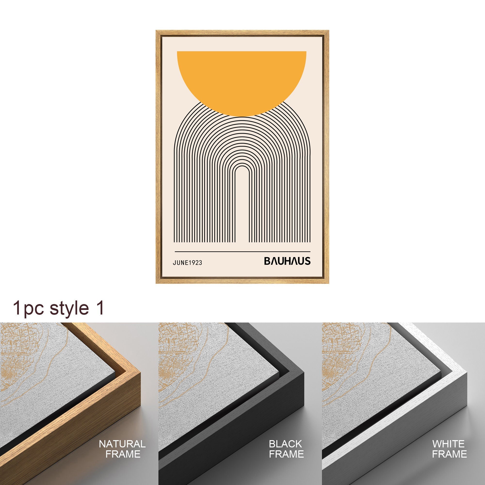 Framed Canvas Print Wall Art Set of 2 Bauhaus Abstract Shapes Illustrations Mid Century Modern Wall Art Minimalist Decor