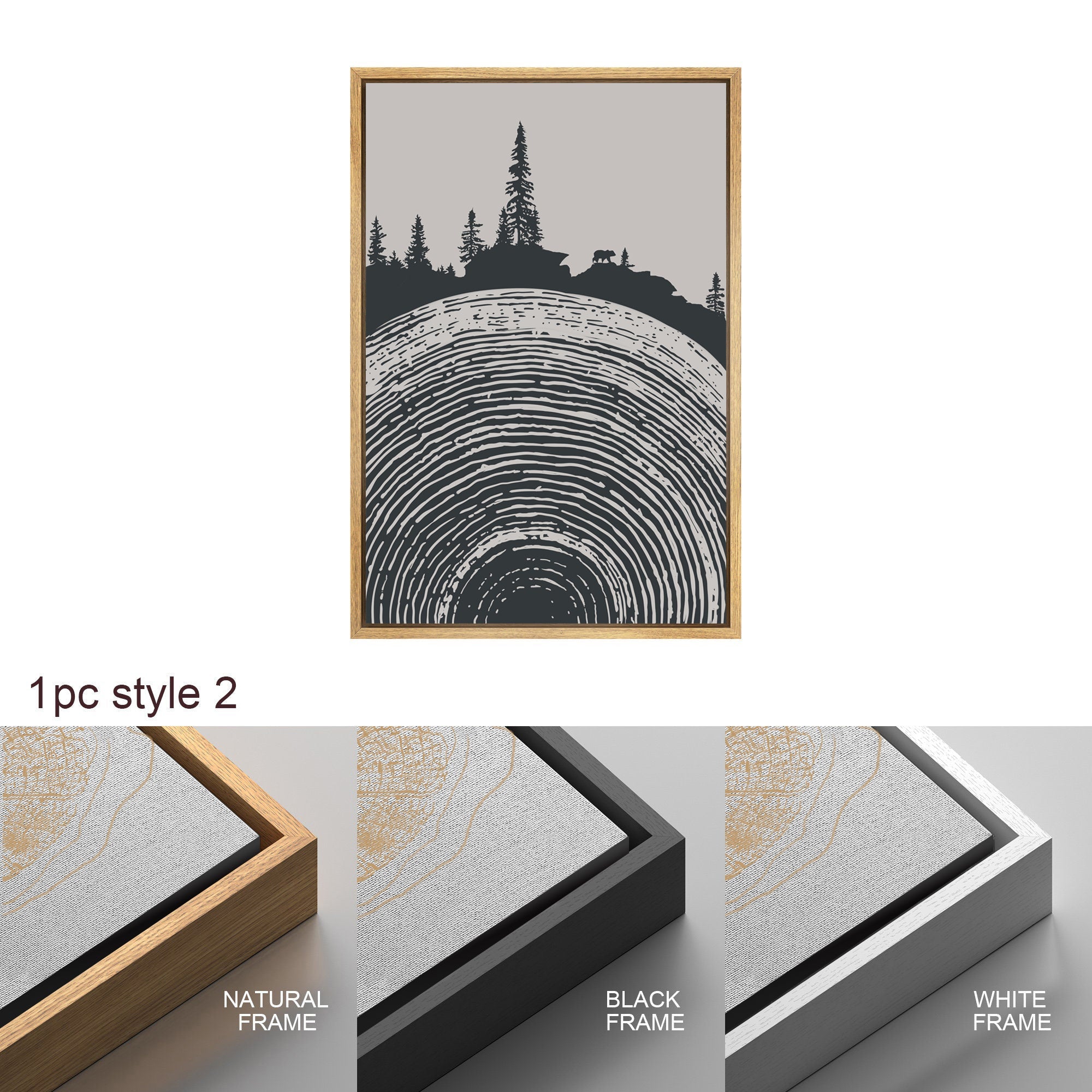 Framed Canvas Print Wall Art Set of 3 Pastel Grunge Forest Tree Rings Abstract Illustrations Minimalist Modern Art Boho Decor