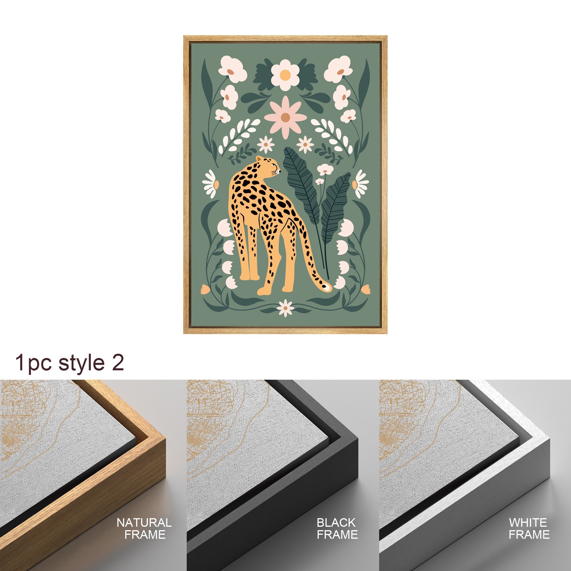 Framed Canvas Print Wall Art Set Cartoon Tiger Plant Bohemian Art Room Decoration Painting