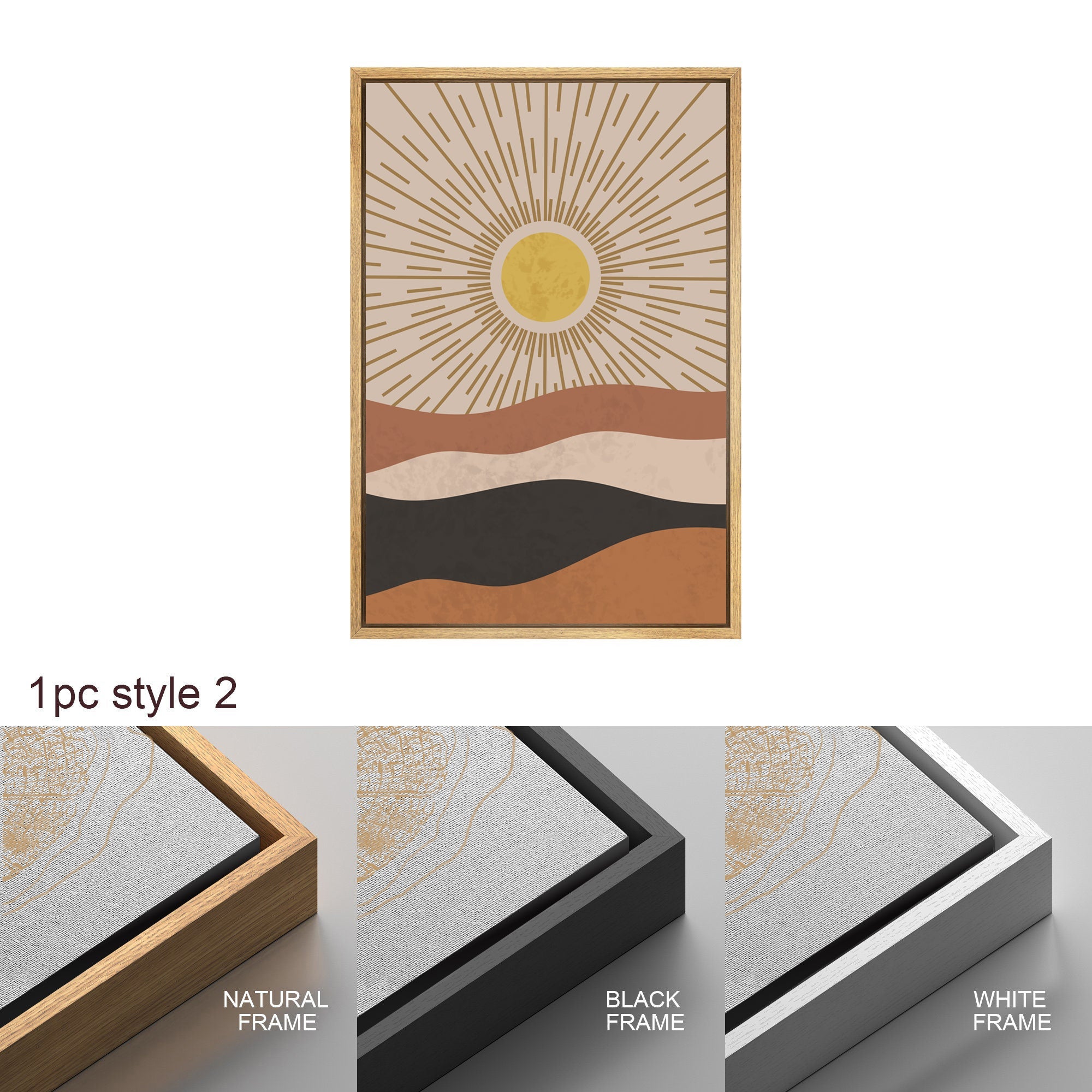Framed Canvas Print Wall Art Set of 3 Desert Dune Jungle Palm Leaf Abstract Nature Illustration Mid Century Modern Art Boho Decor