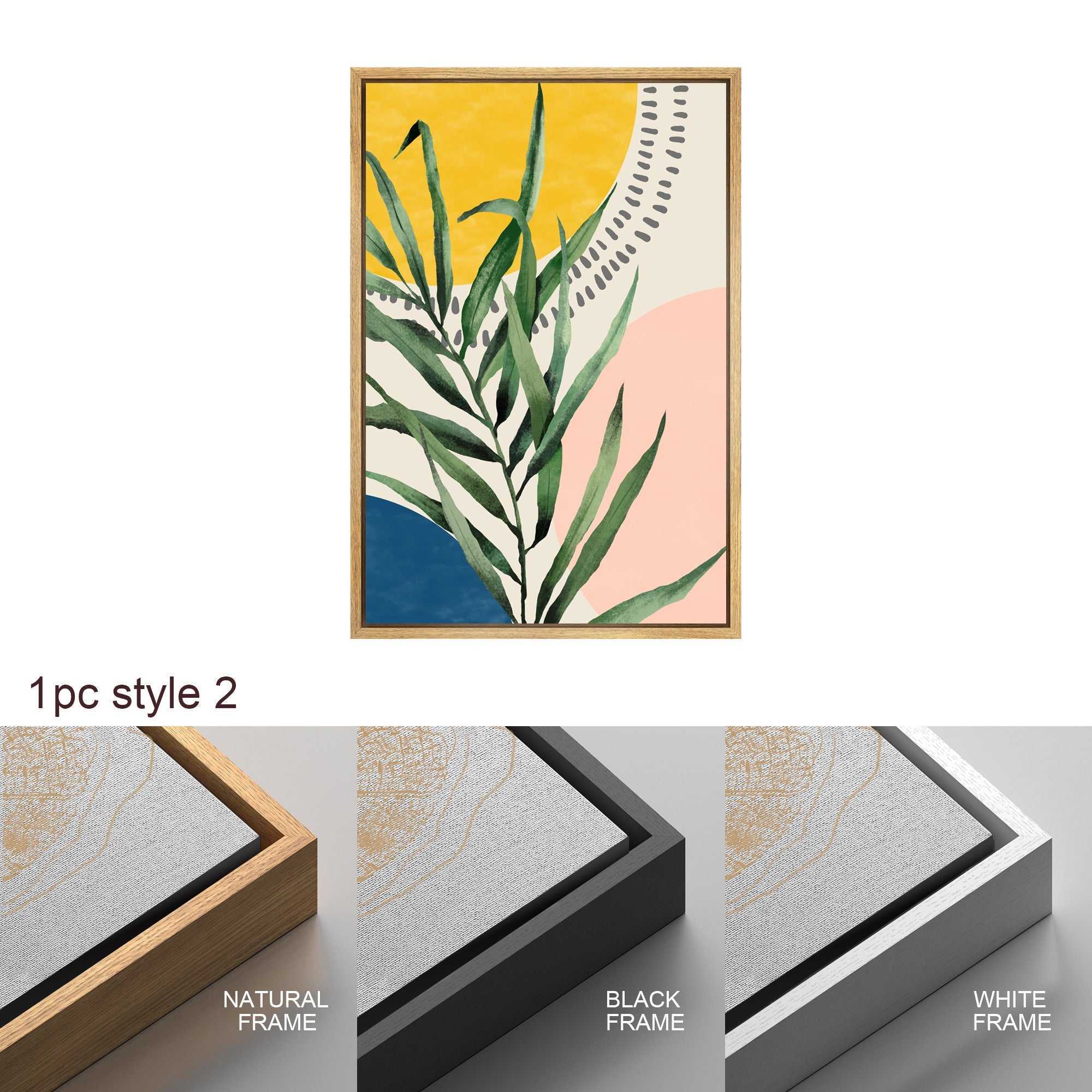 Framed Canvas Print Wall Art Set of 2 Geometric Plants Polygons Abstract Shapes Illustration Mid Century Modern Art Boho Decor