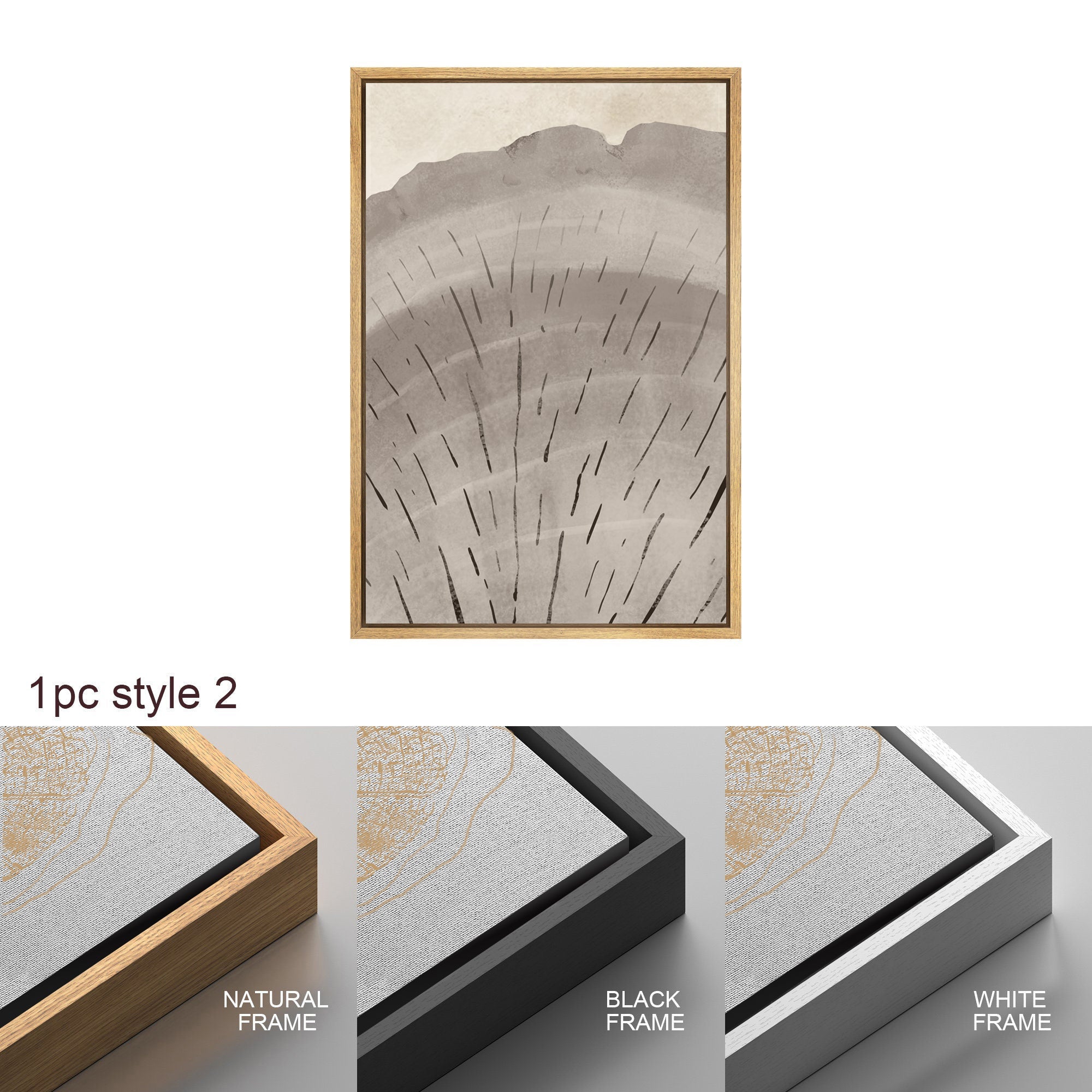 Framed Canvas Print Wall Art Set Oak Wood Tree Rings Illustrations Modern Art Neutral Boho Decor