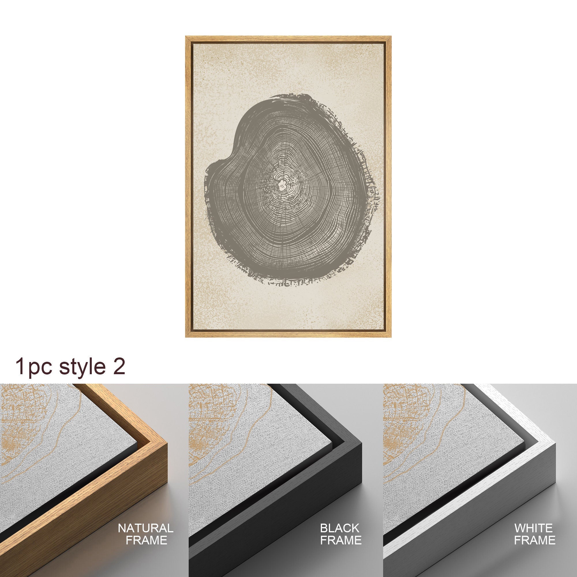 Framed Canvas Print Wall Art Set of 2 Pastel Grunge Wood Tree Rings Abstract Illustrations Minimalist Modern Art Boho Decor