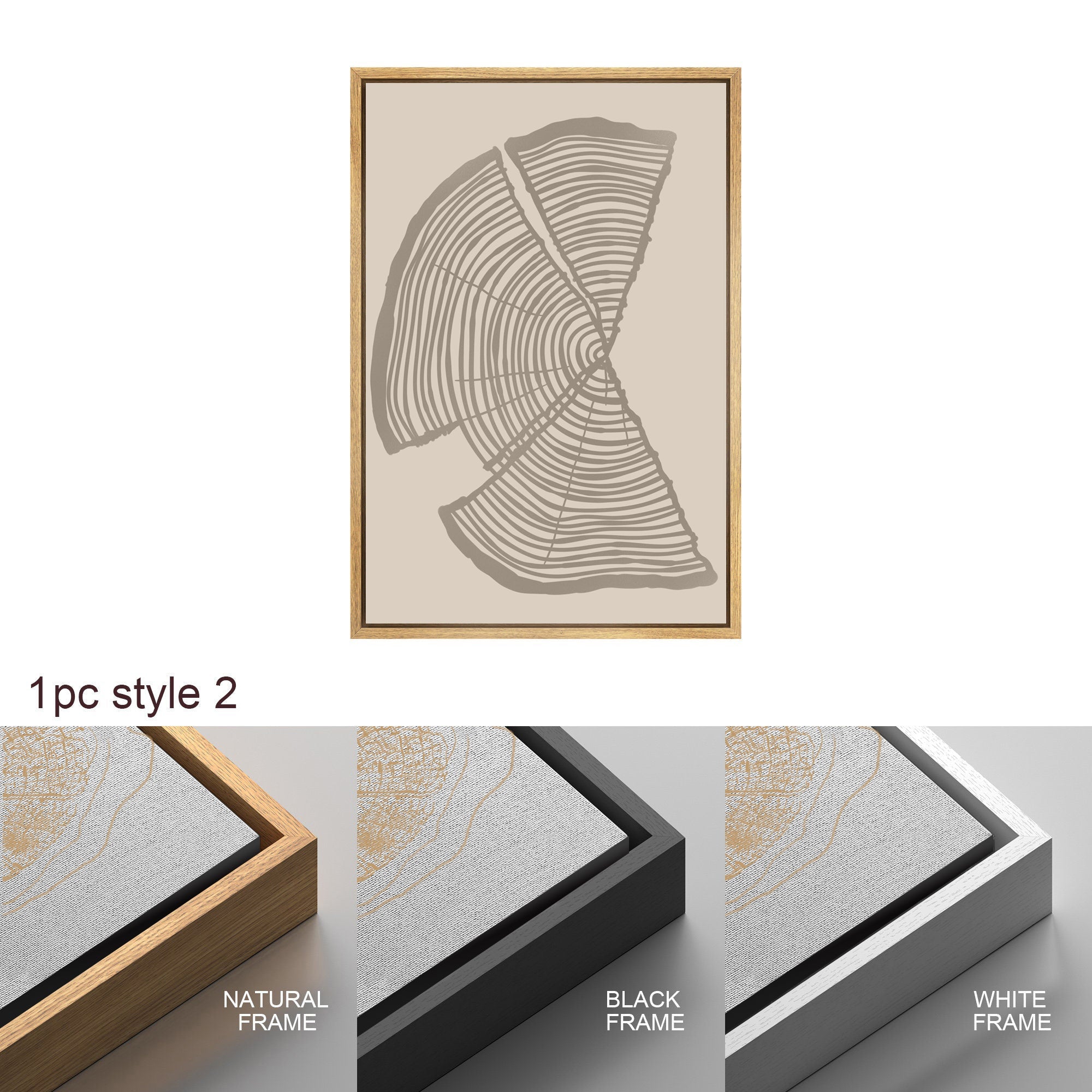 Framed Canvas Print Wall Art Set of 2 Pastel Beige Wood Tree Rings Abstract Illustrations Minimalist Modern Art Boho Decor
