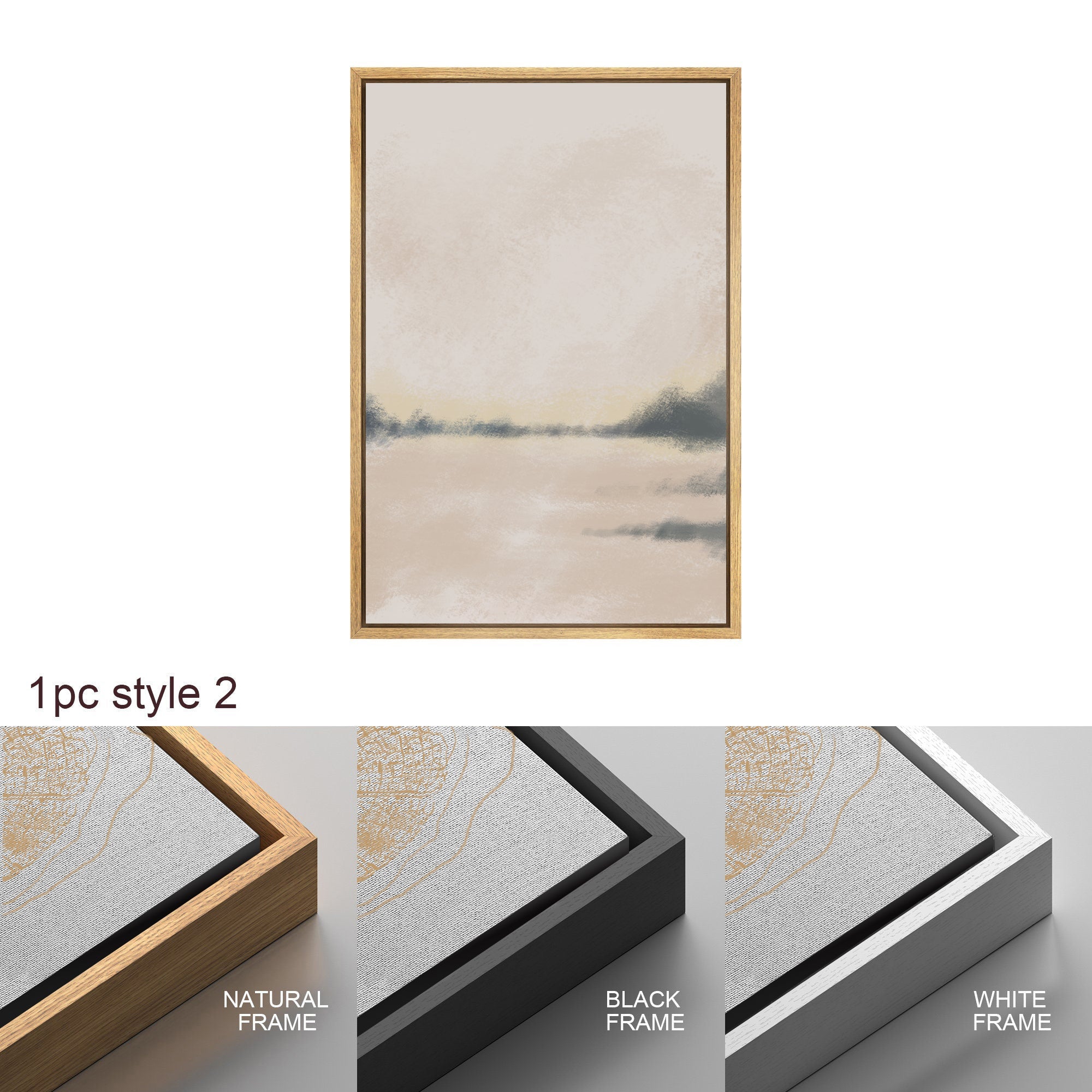 Framed Canvas Print Wall Art Set of 2 Pastel Gray Tan Abstract Landscape Modern Art Neutral Minimalist Decor