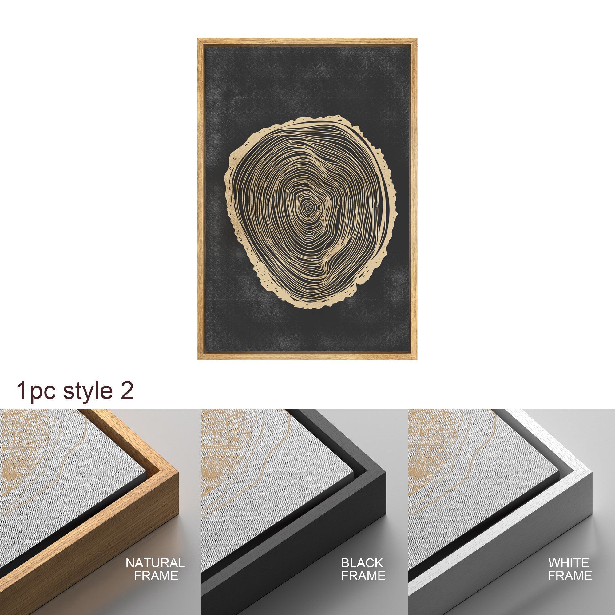 Framed Canvas Print Wall Art Set of 3 Pastel Grunge Wood Tree Rings Abstract Illustrations Minimalist Modern Art Boho Decor