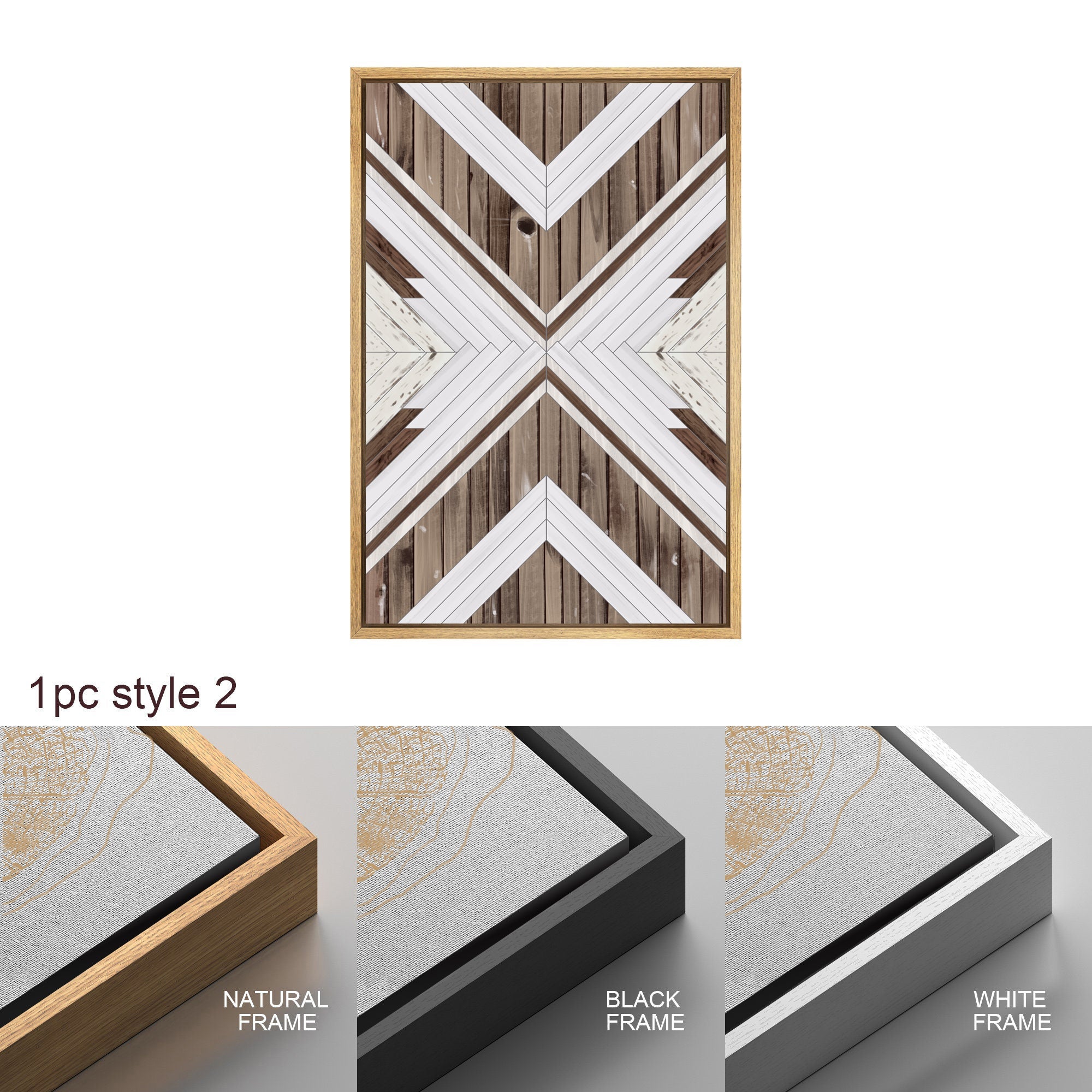 Framed Canvas Wall Art Set Southwestern Wood Panel Geometric Diamond Pattern Collage Print Abstract Modern Wall Art Rustic Western Decor