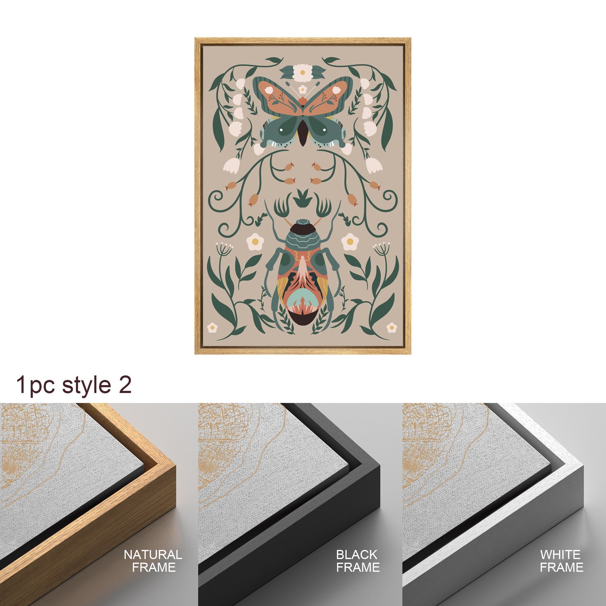 Framed Canvas Print Wall Art Set Butterfly Insect Bohemian Art Room Decoration Painting